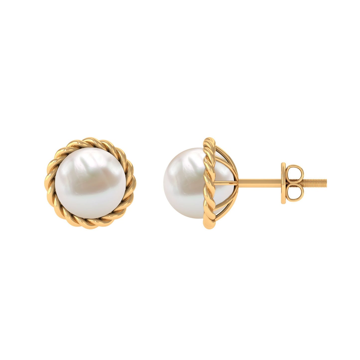 Handpicked 16 Carat Freshwater Pearl Stud Earrings with Rope Frame