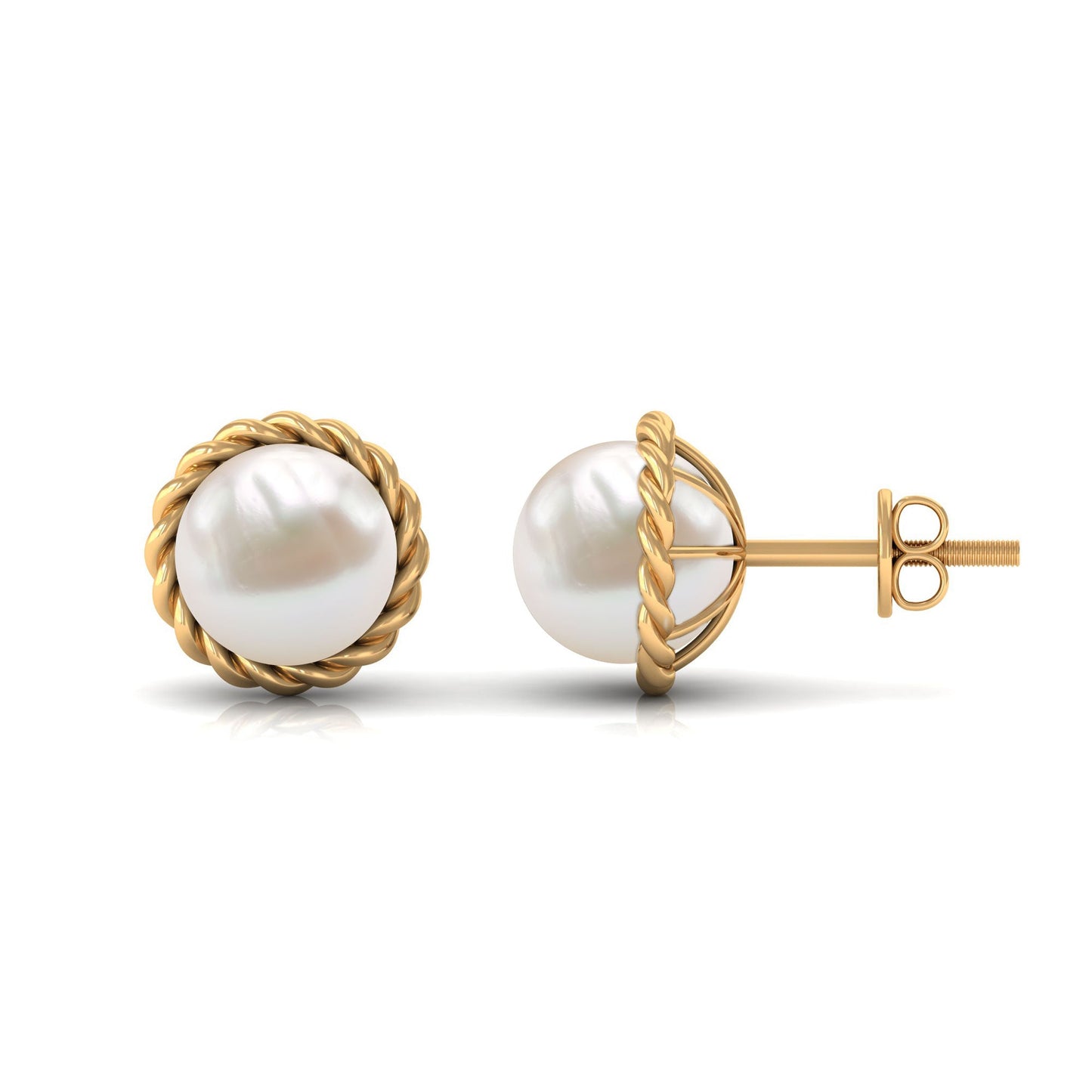 Handpicked 16 Carat Freshwater Pearl Stud Earrings with Rope Frame