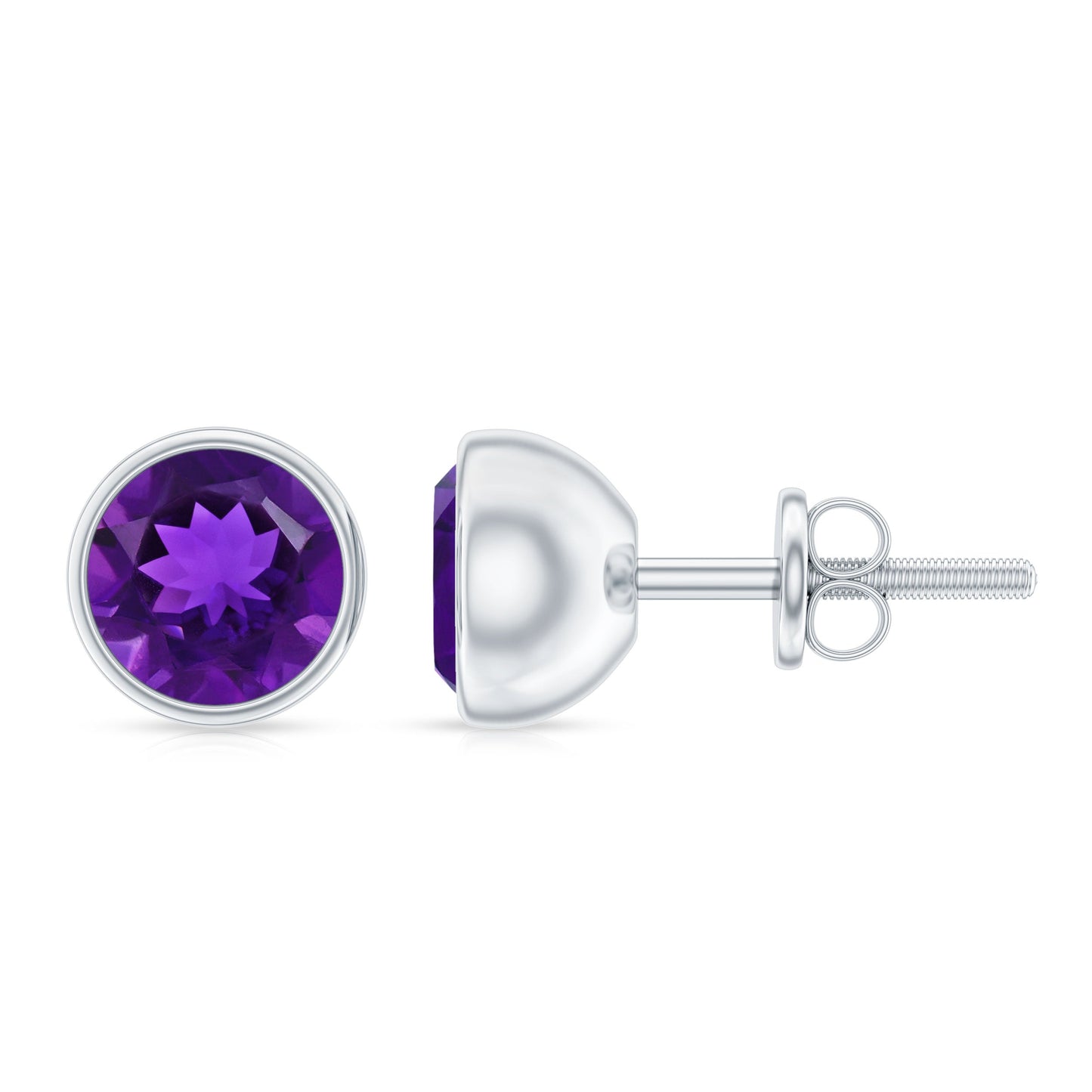 Natural Bezel Set 2.4 Carat Amethyst Stud Earrings