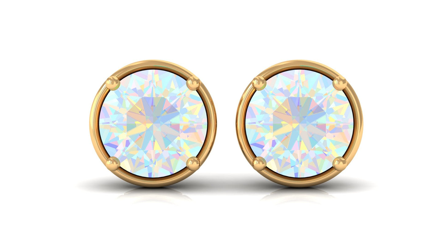 Ethiopian Opal Solitaire Stud Earrings with Screw Back