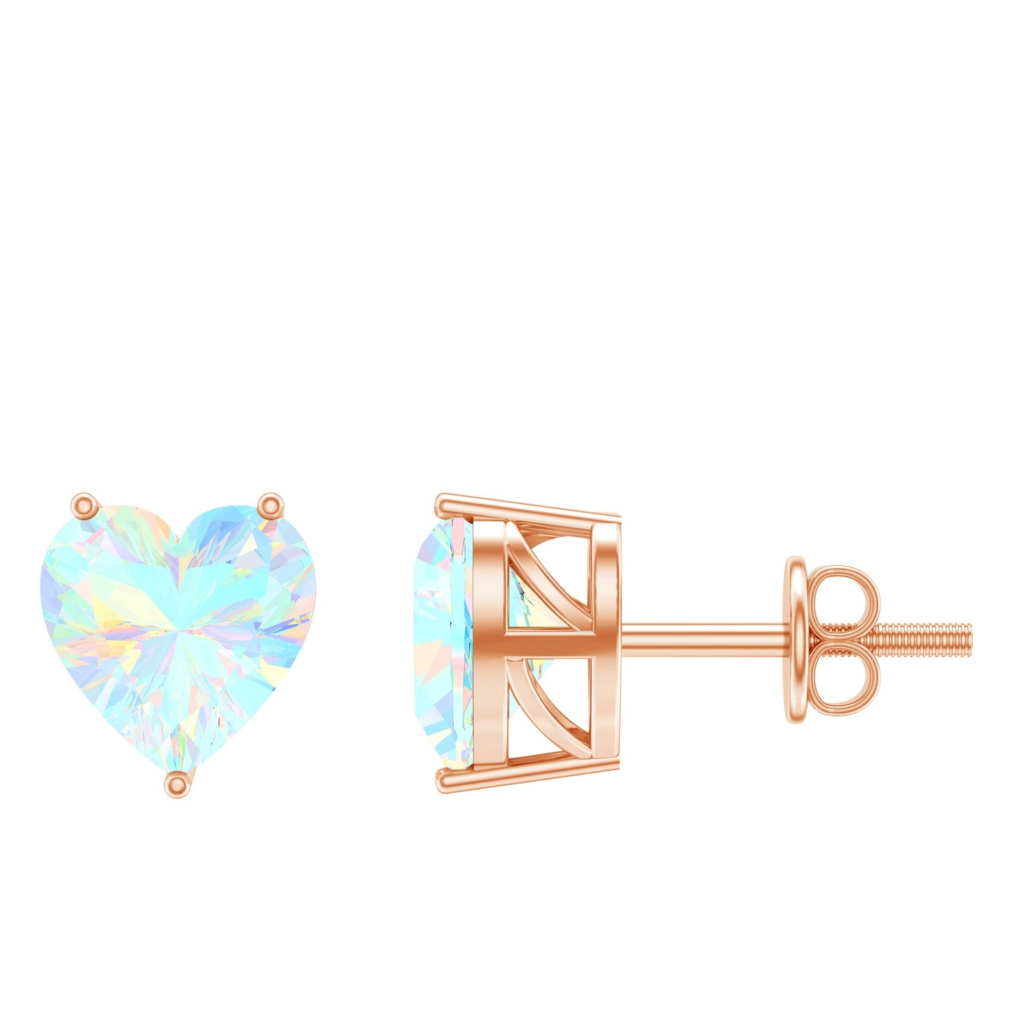 1.5 Carat Heart Shape Real Ethiopian Opal Stud Earrings