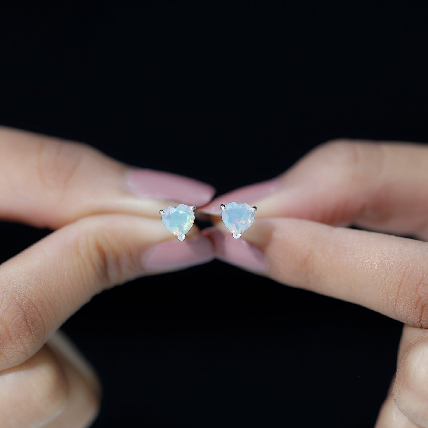 1.5 Carat Heart Shape Real Ethiopian Opal Stud Earrings