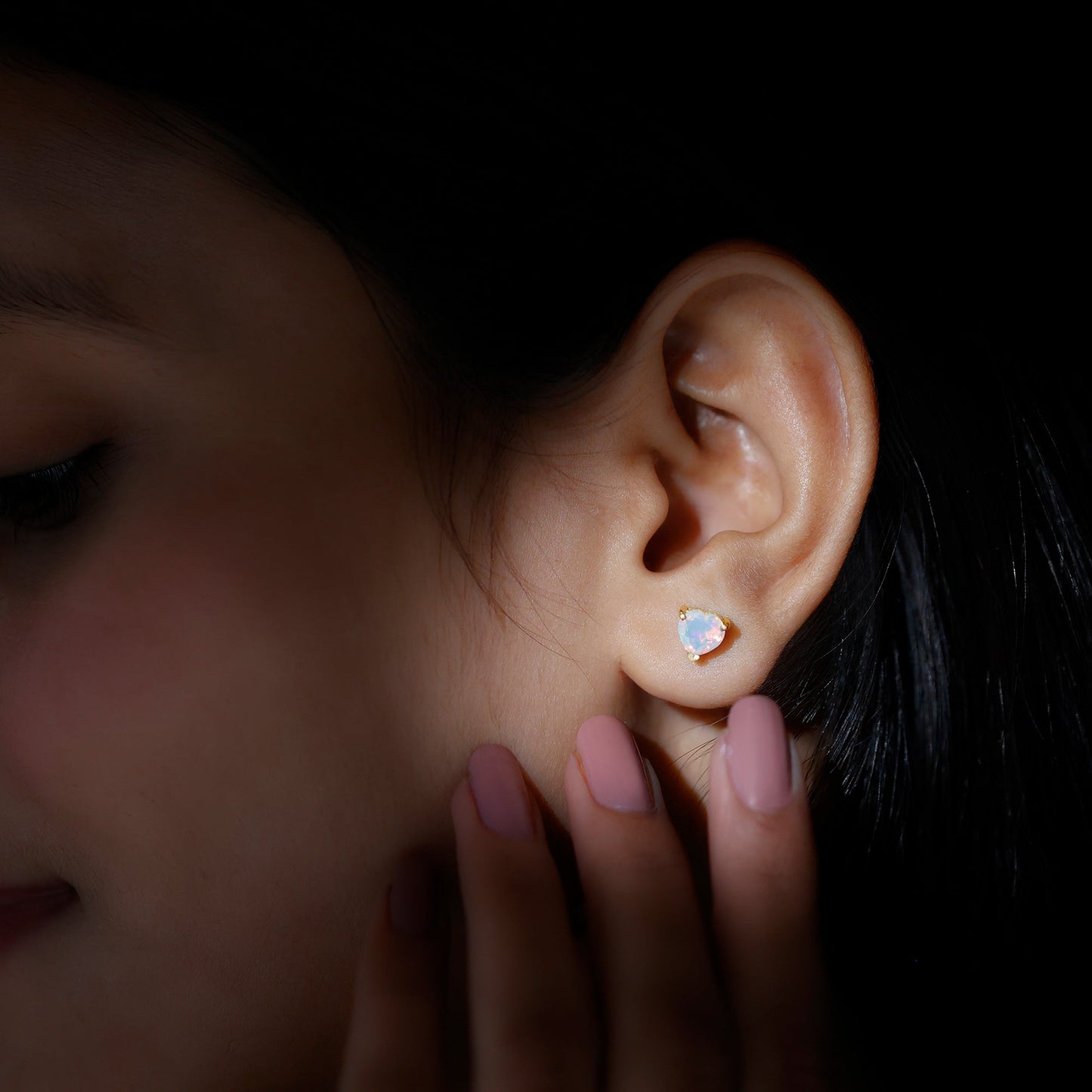 1.5 Carat Heart Shape Real Ethiopian Opal Stud Earrings