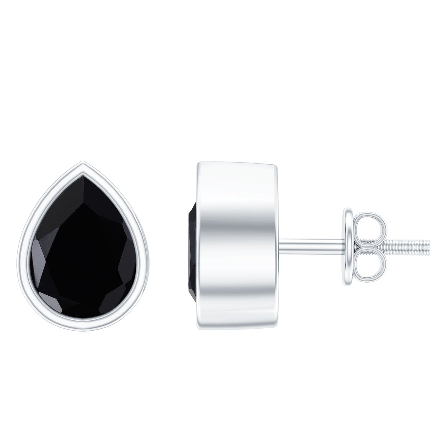 Genuine Black Onyx Teardrop Stud Earrings in Bezel Set