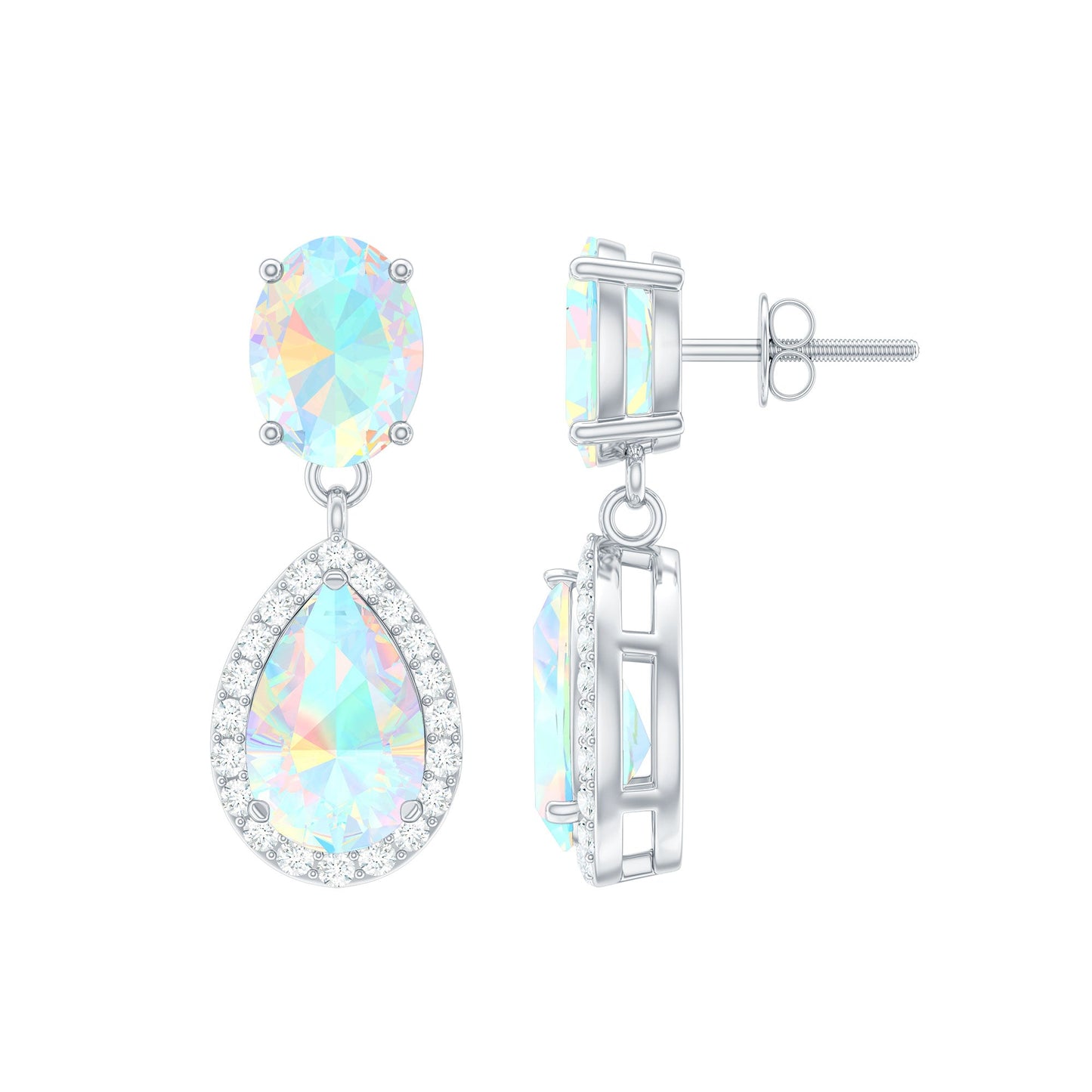 Genuine 1.8 Carat Ethiopian Opal Drop Dangle Earrings with Diamond Halo