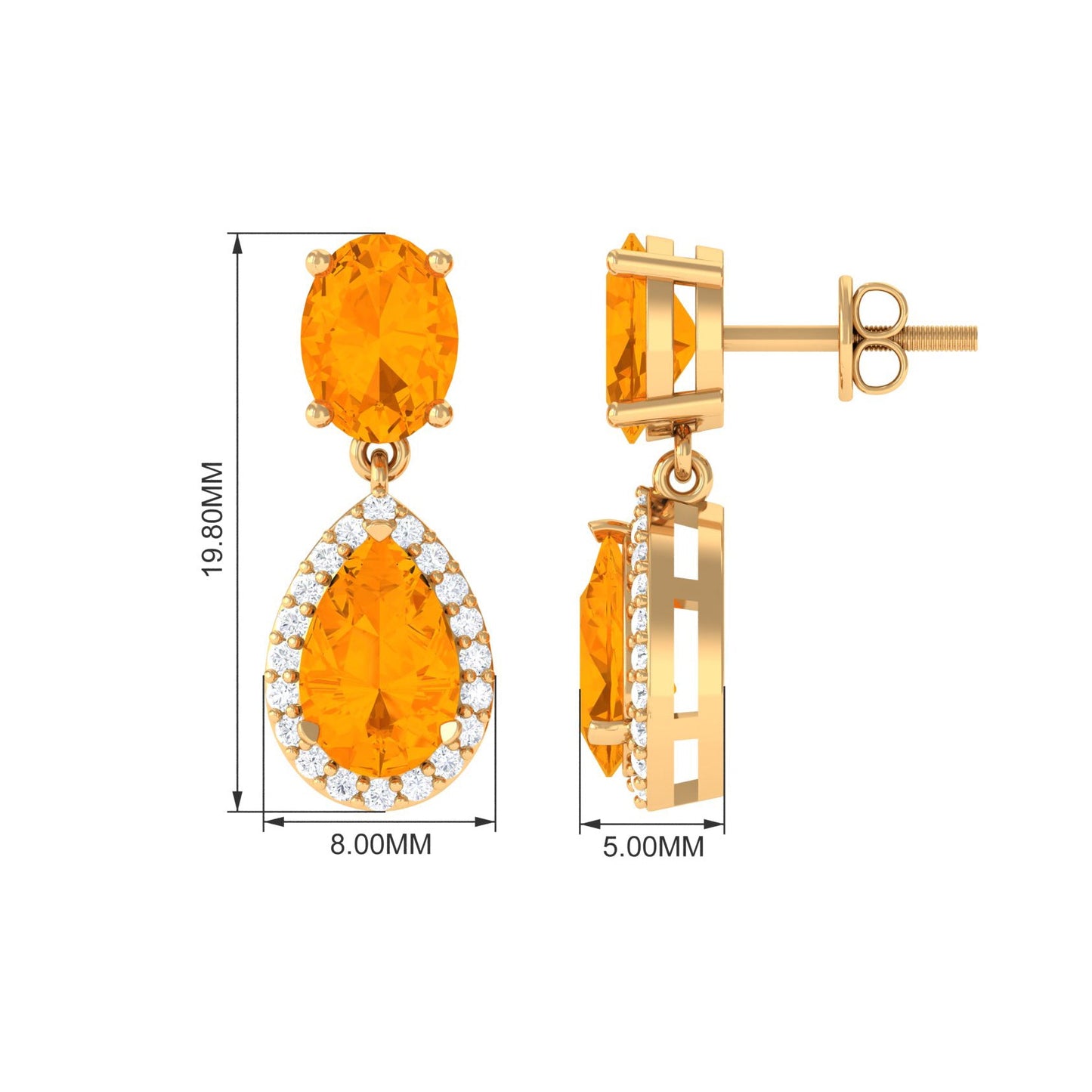 1.3 Carat Classic Fire Opal Dangle Earrings with Diamond