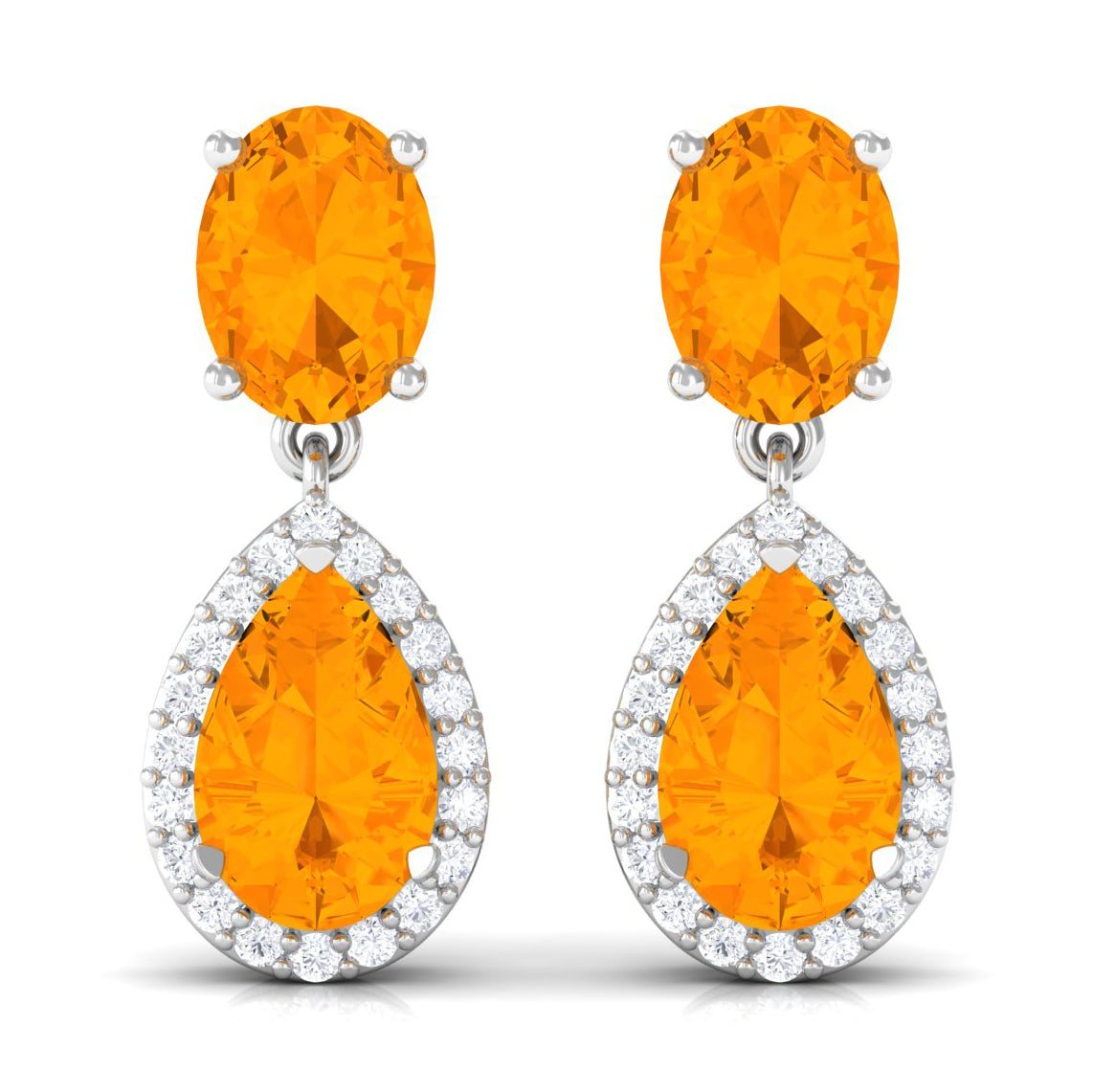 1.3 Carat Classic Fire Opal Dangle Earrings with Diamond