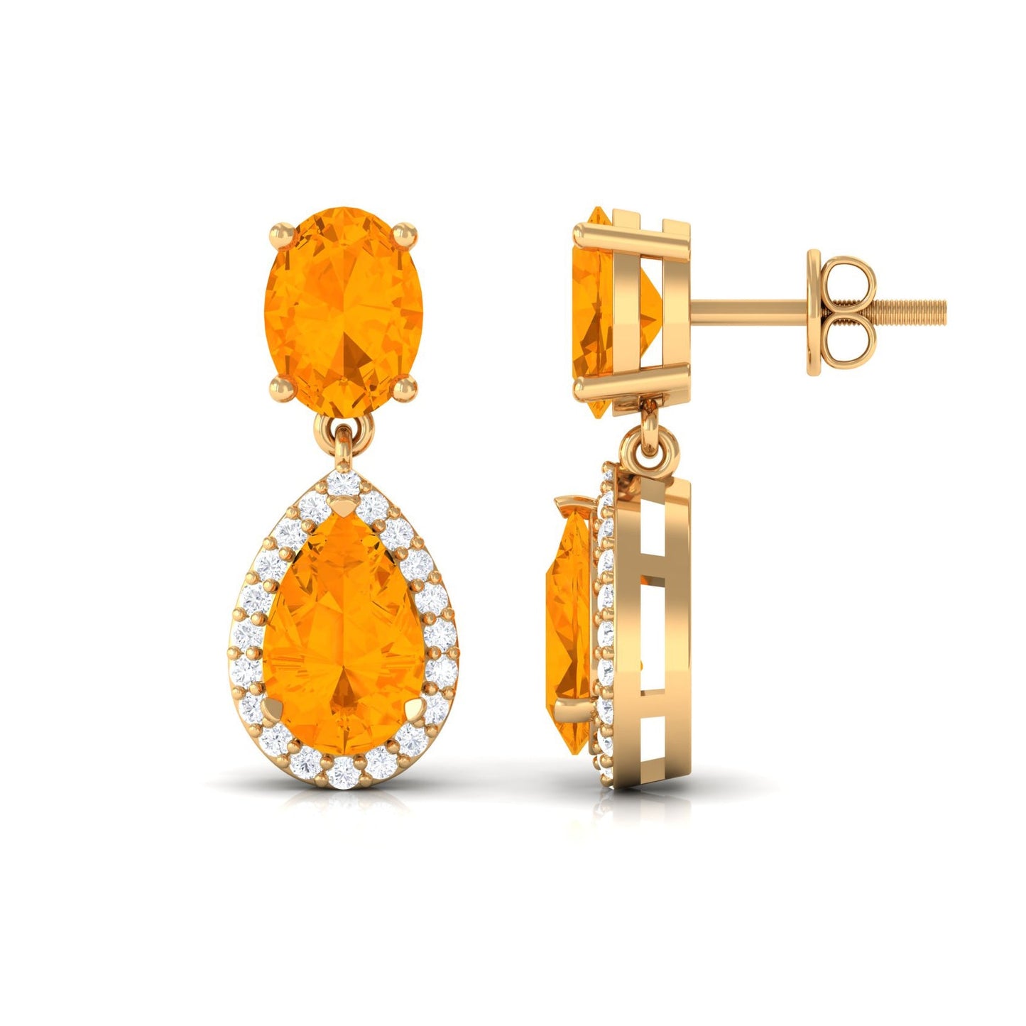 1.3 Carat Classic Fire Opal Dangle Earrings with Diamond