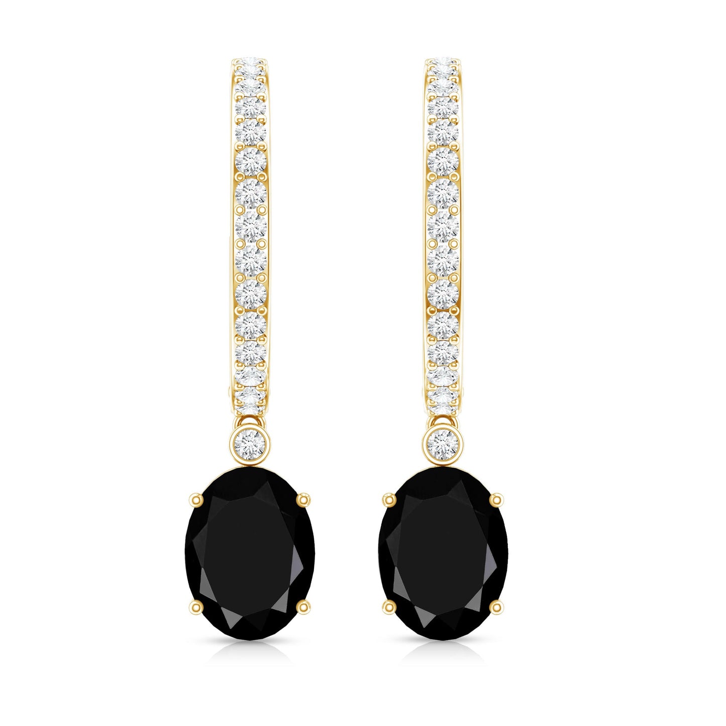 Natural 2.2 Carat Oval Black Onyx Hoop Drop Earrings with Diamond