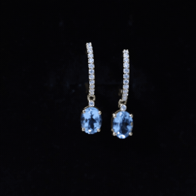 Genuine 2.2 Carat Oval Cut Aquamarine Hoop Drop Earrings with Diamond