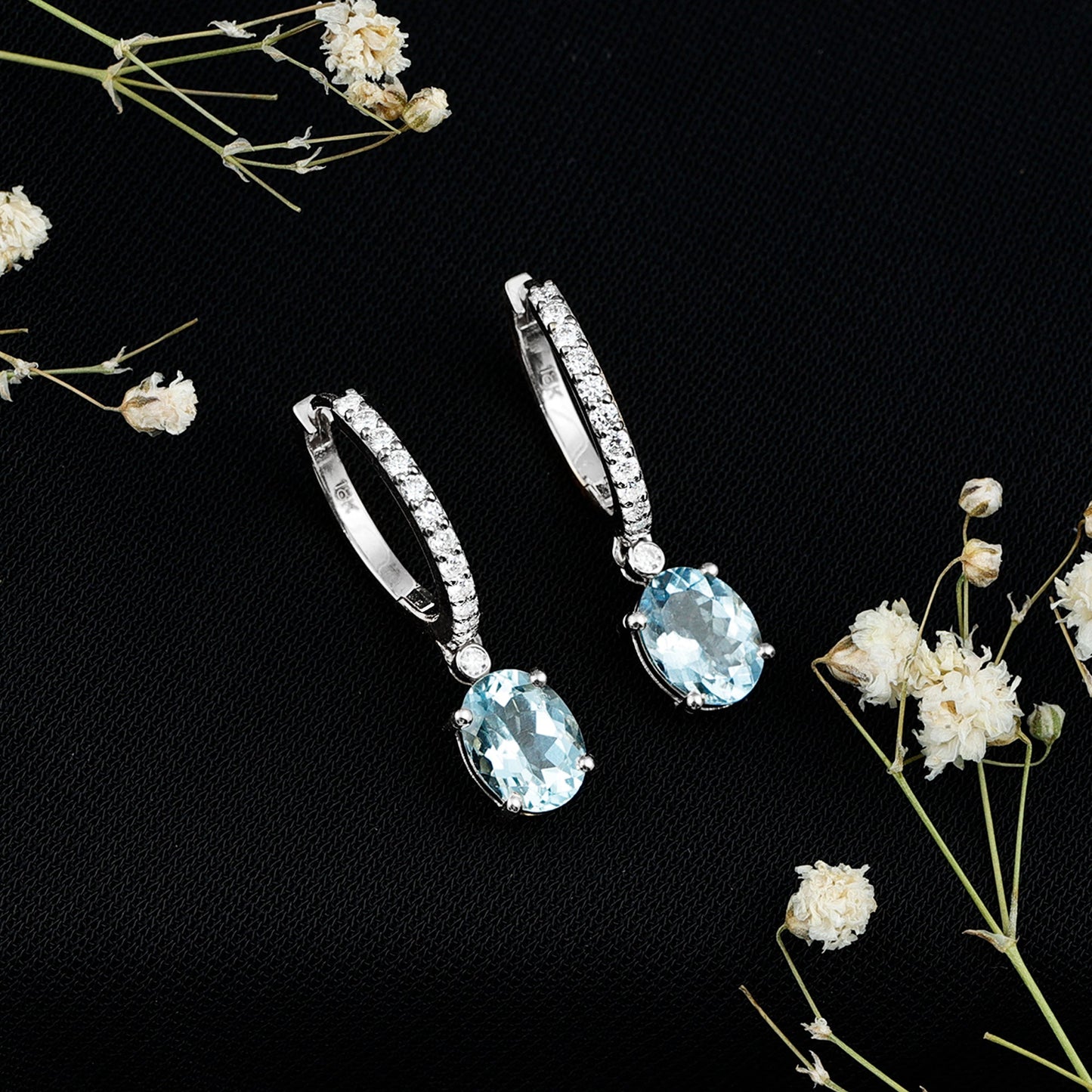 Genuine 2.2 Carat Oval Cut Aquamarine Hoop Drop Earrings with Diamond