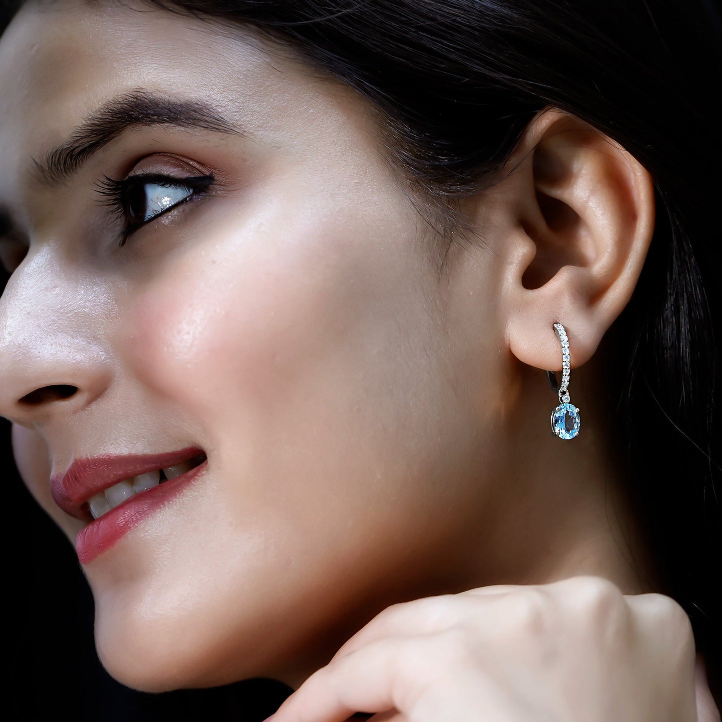 Genuine 2.2 Carat Oval Cut Aquamarine Hoop Drop Earrings with Diamond