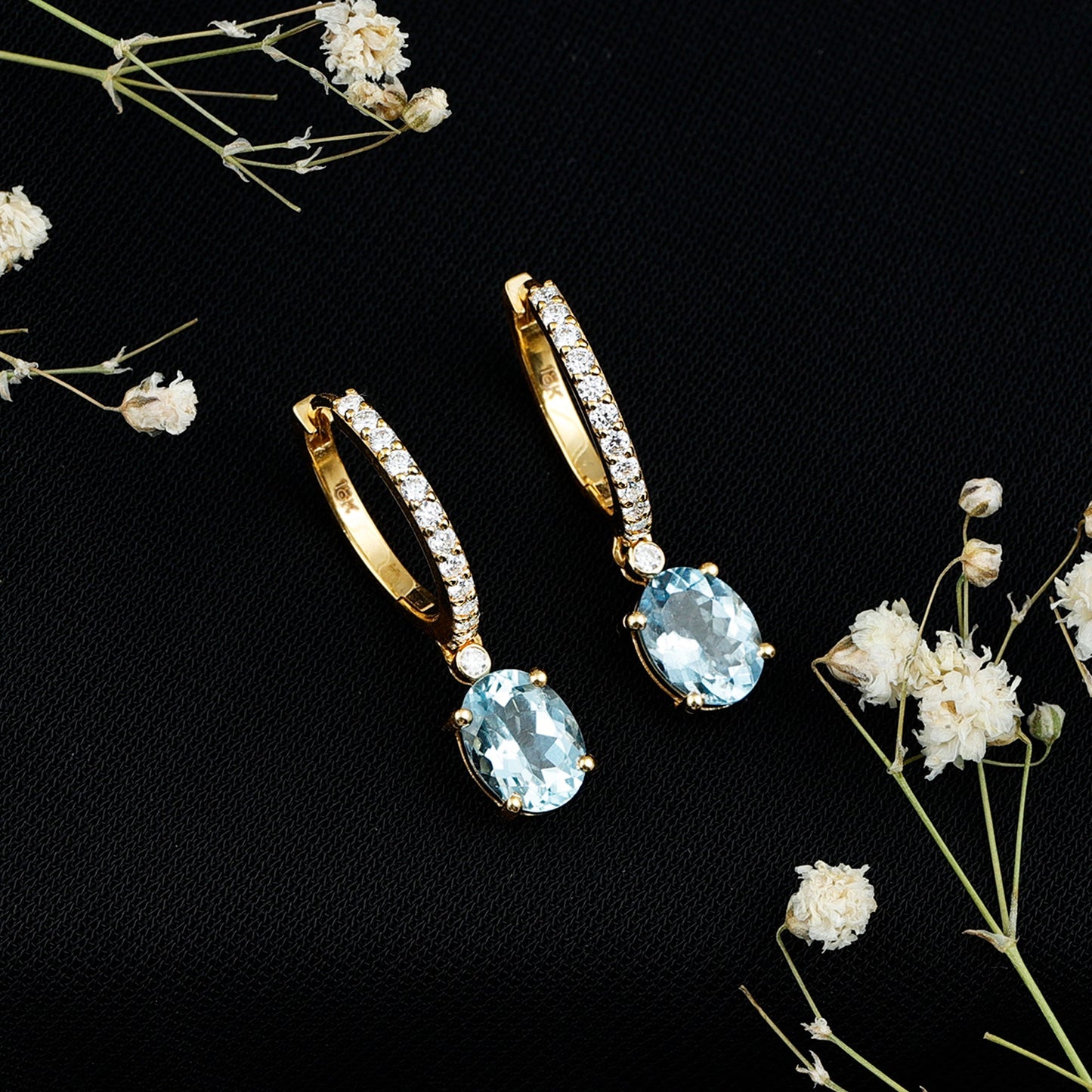 Genuine 2.2 Carat Oval Cut Aquamarine Hoop Drop Earrings with Diamond