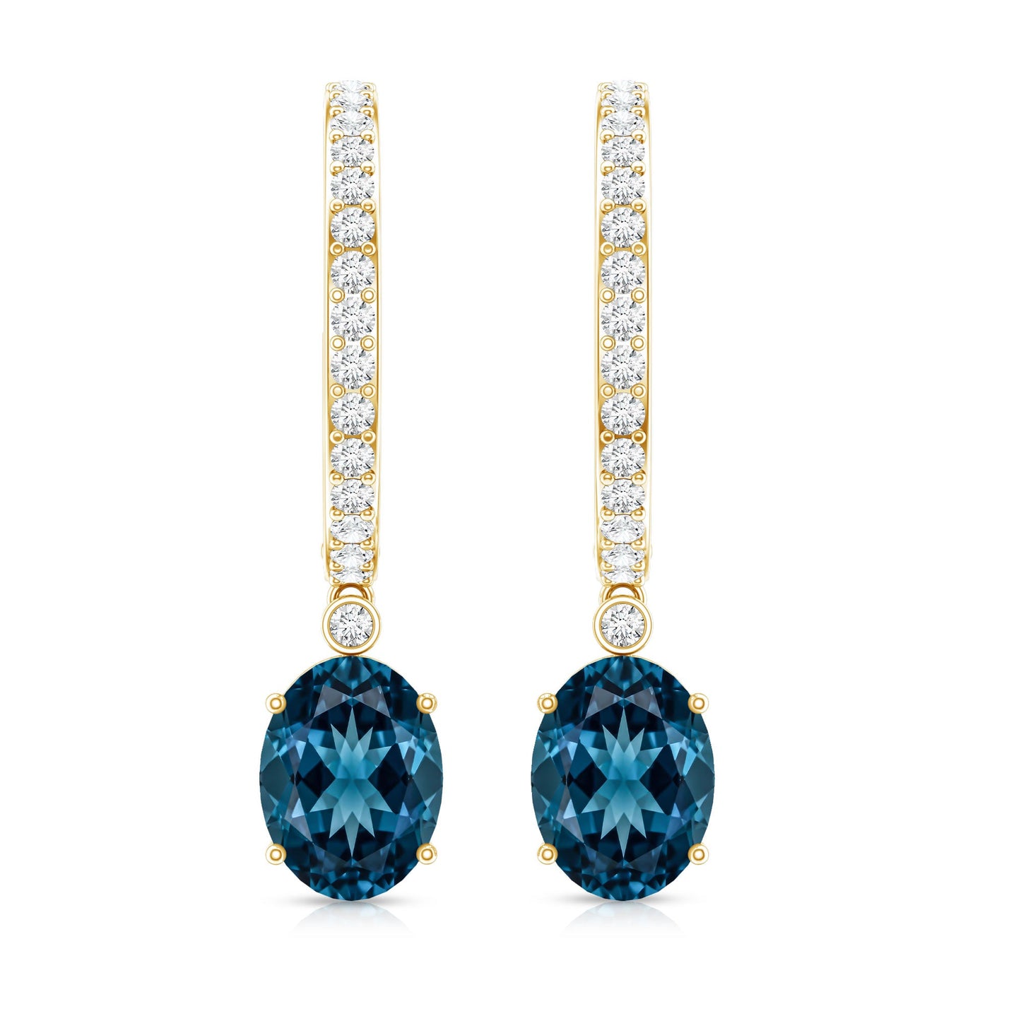 Natural Oval 2.2 Carat London Blue Topaz Drop hoop Earrings with Diamond