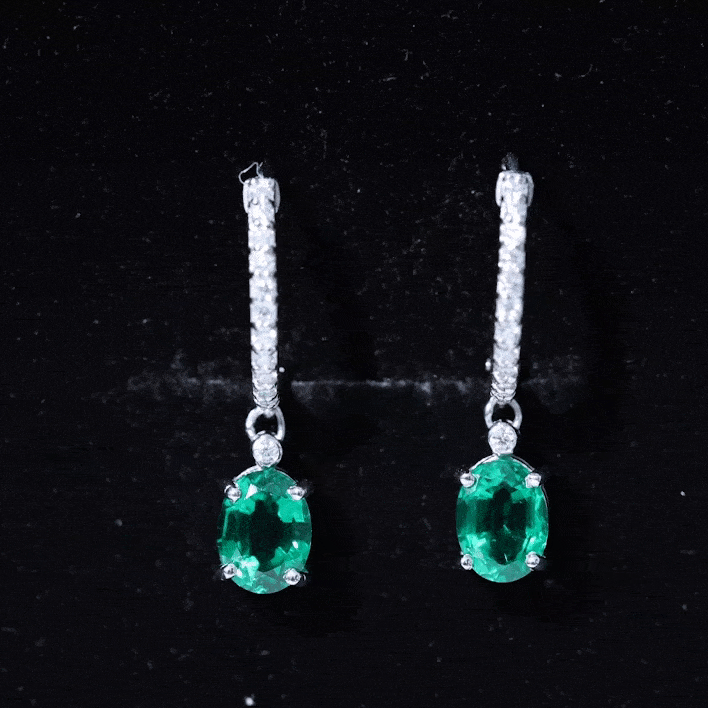 2.5 Carat Oval Cut Lab Grown Emerald and Diamond Hoop Earrings