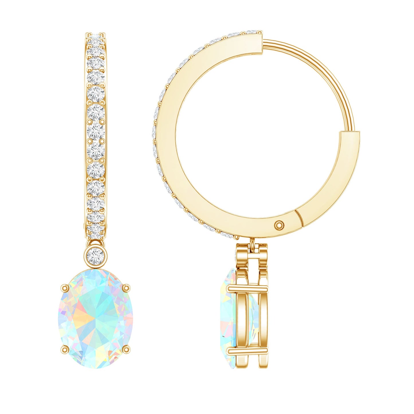 Oval Ethiopian Opal Drop Earrings with Moissanite Hoop