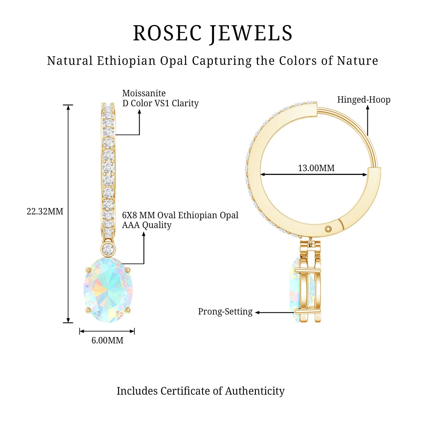 Oval Ethiopian Opal Drop Earrings with Moissanite Hoop