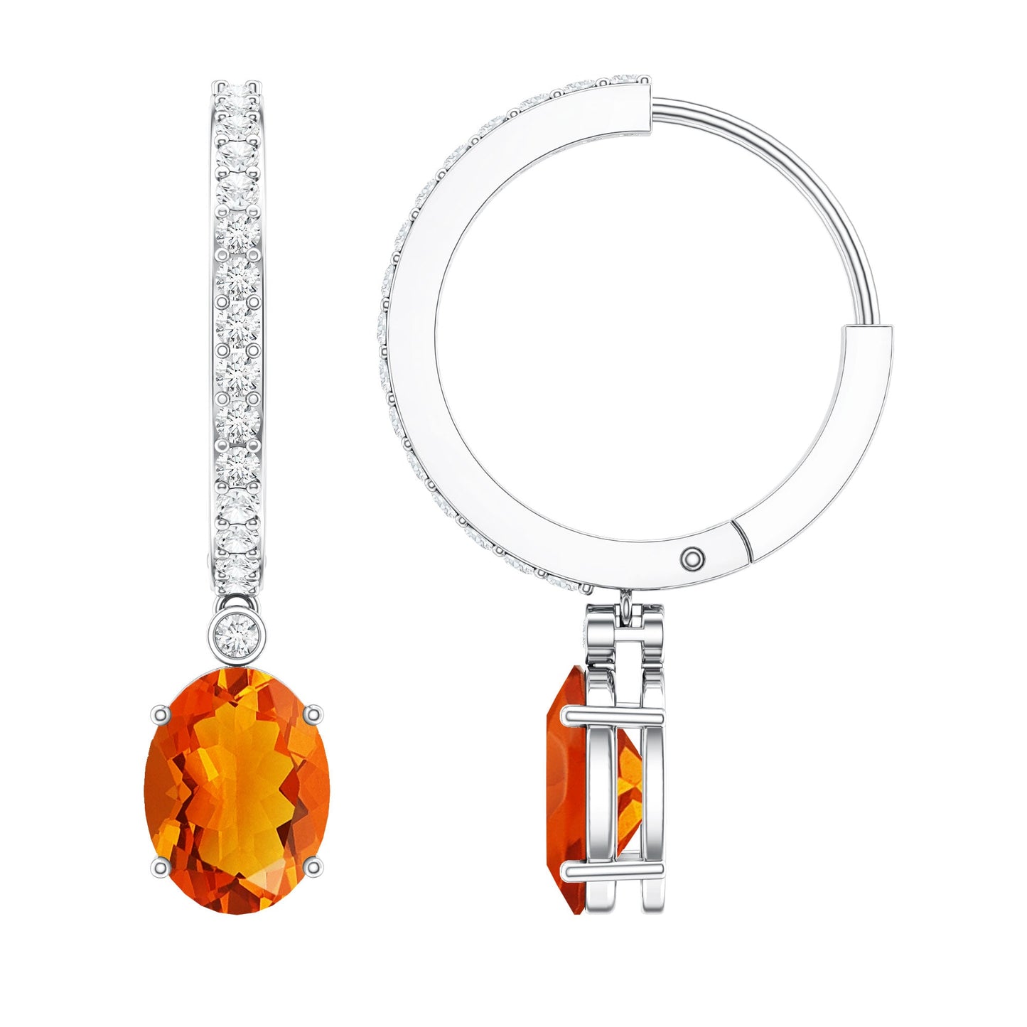 Certified Real Oval Fire Opal Hoop Earrings with Diamond