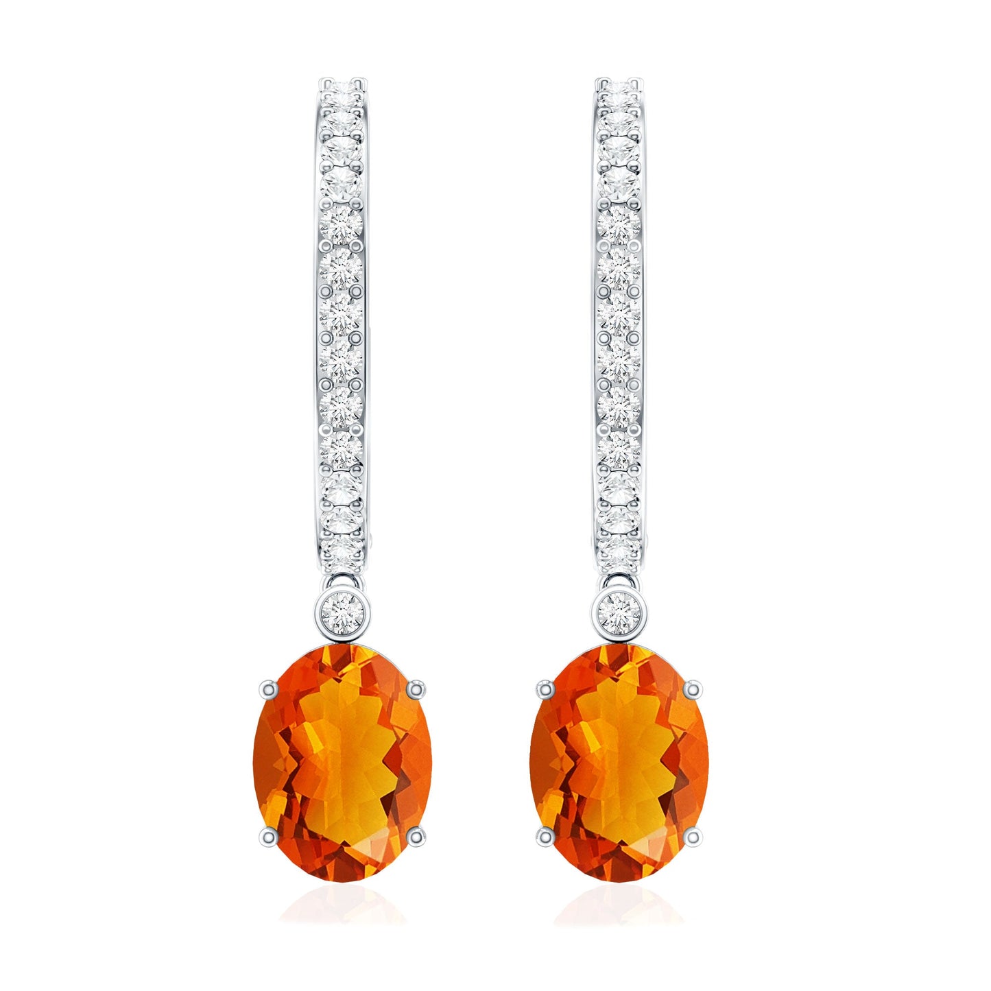 Certified Real Oval Fire Opal Hoop Earrings with Diamond