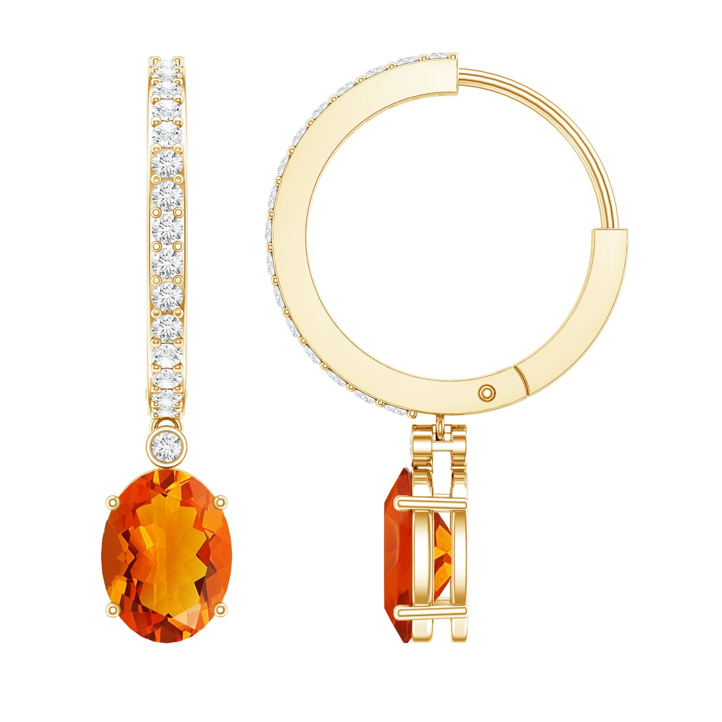 Certified Real Oval Fire Opal Hoop Earrings with Diamond