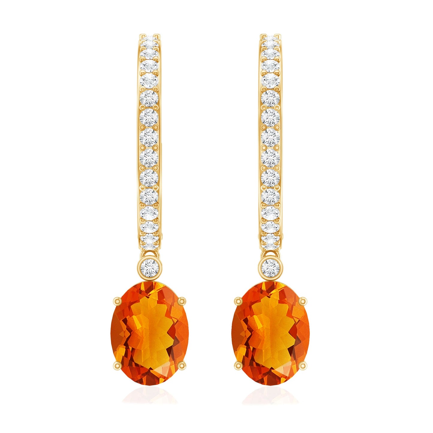 Certified Real Oval Fire Opal Hoop Earrings with Diamond