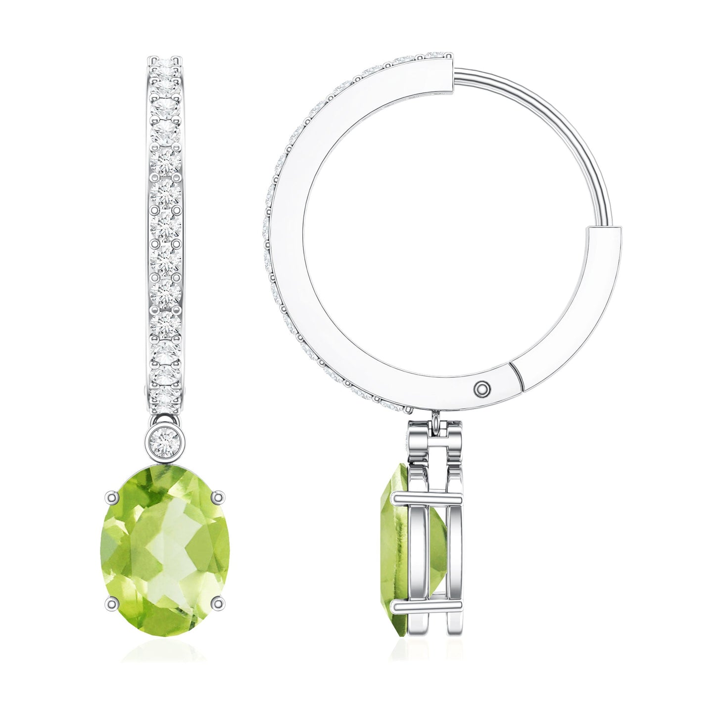 Natural 2.2 Carat Peridot Drop Hoop Earrings with Diamond