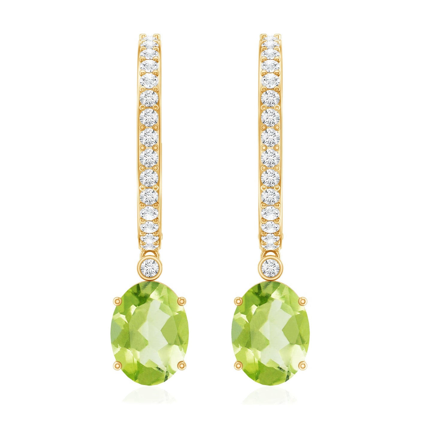 Natural 2.2 Carat Peridot Drop Hoop Earrings with Diamond