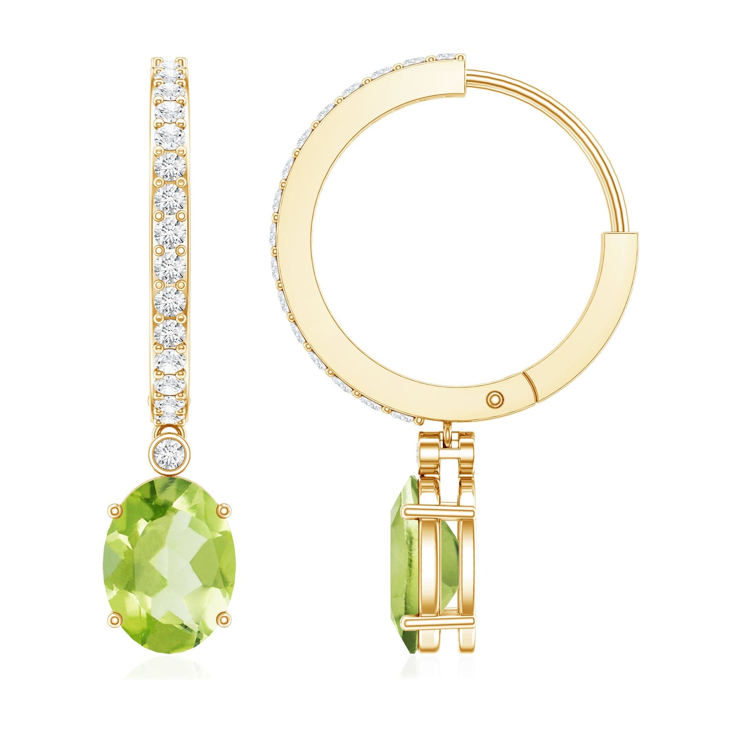 Natural 2.2 Carat Peridot Drop Hoop Earrings with Diamond