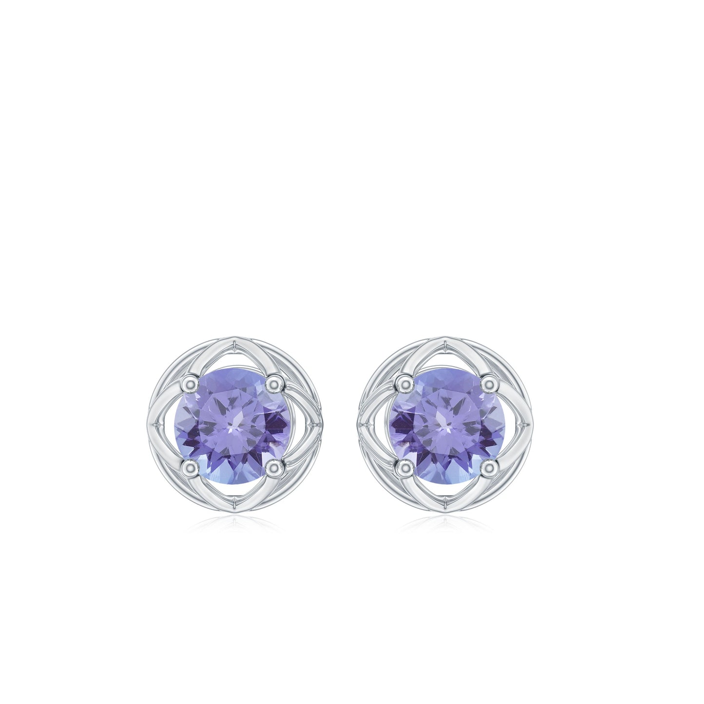 Round Tanzanite Solitaire Flower Stud Earrings