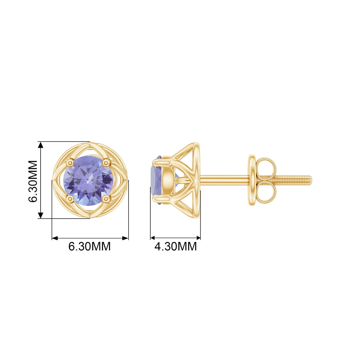 Round Tanzanite Solitaire Flower Stud Earrings
