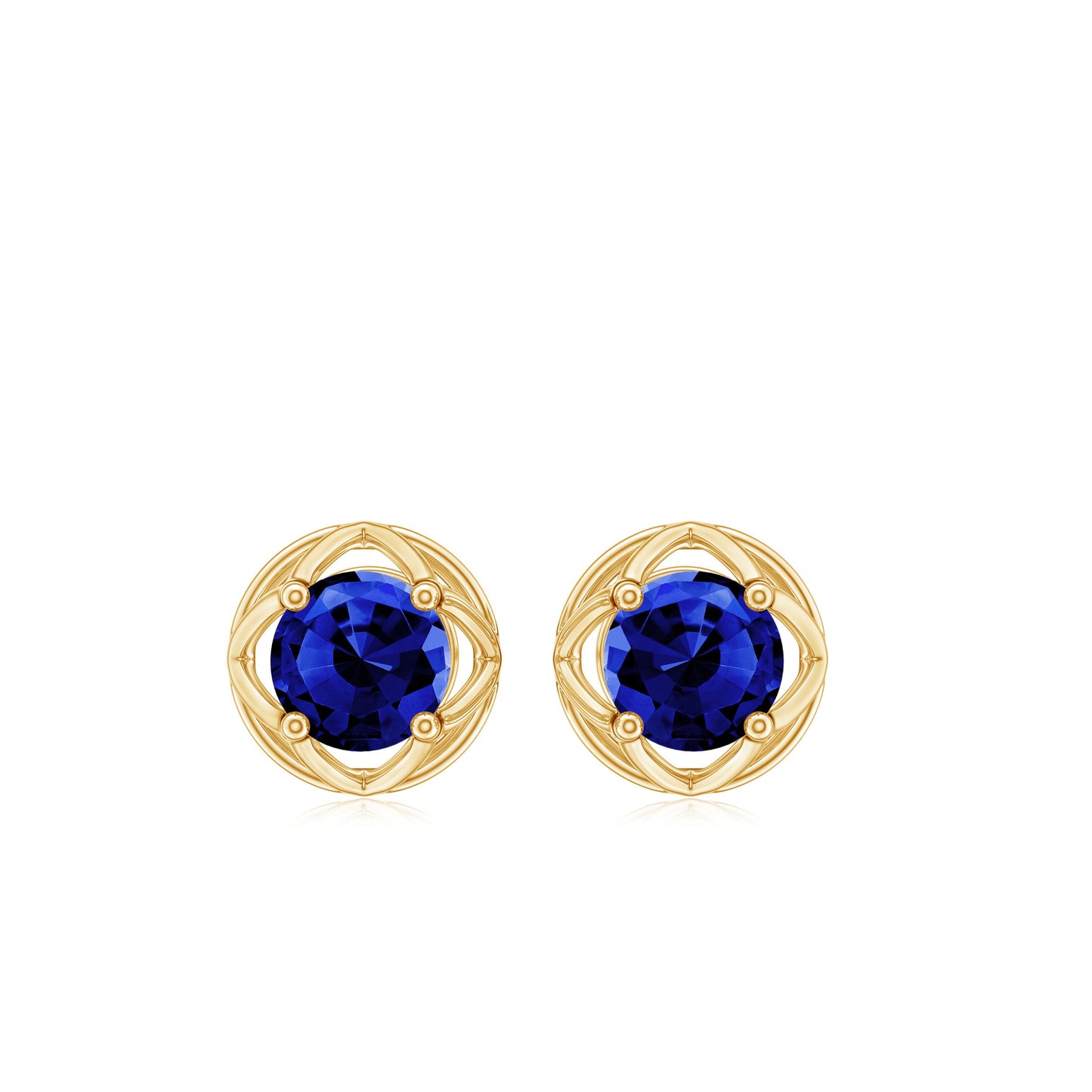 Round Cut Created Blue Sapphire Solitaire Floral Stud Earrings