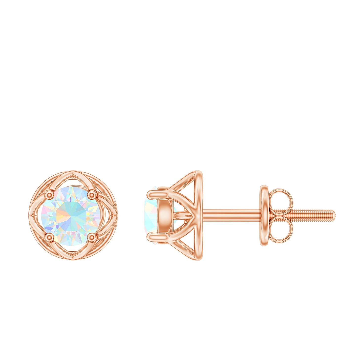 Simple Ethiopian Opal Solitaire Flower Stud Earrings