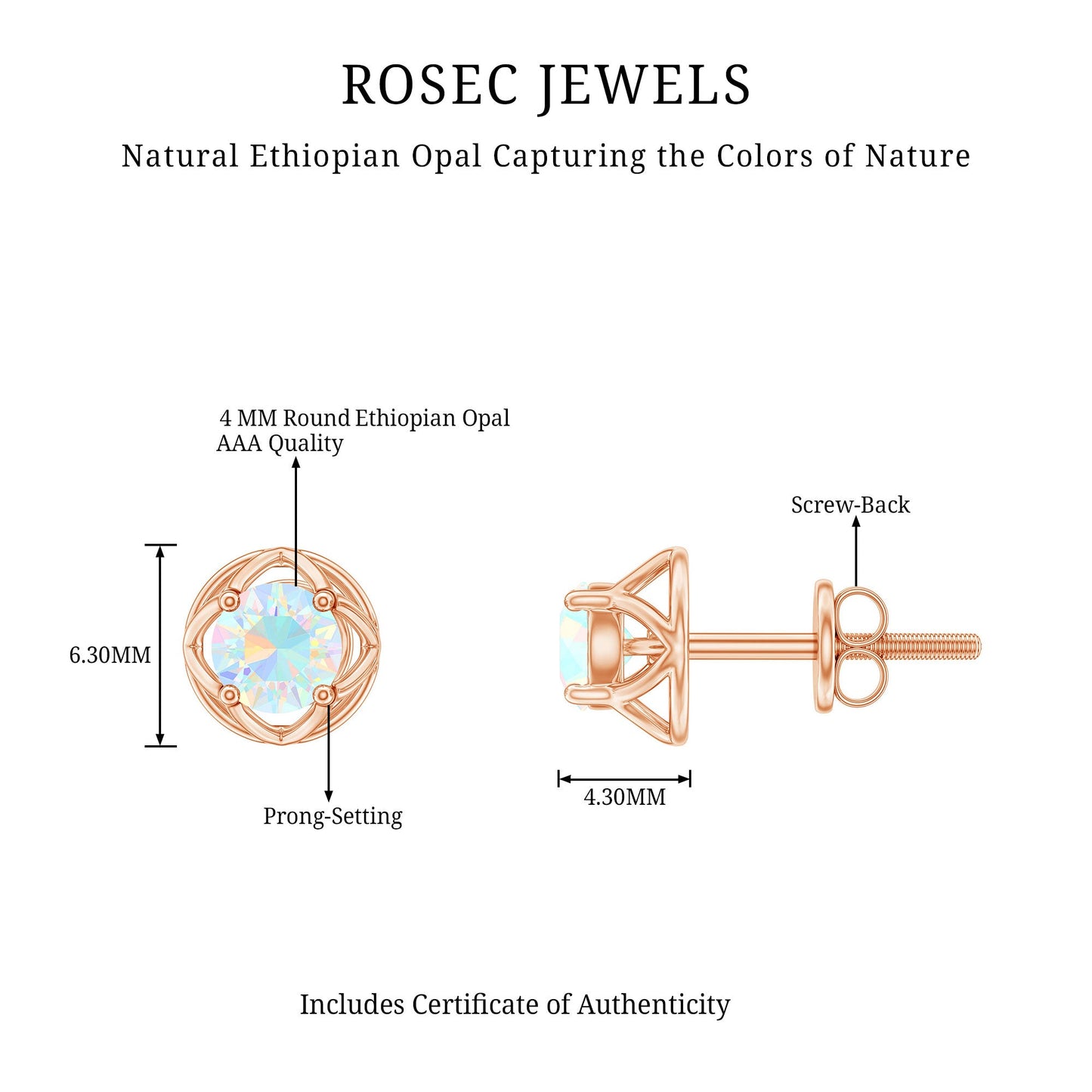 Simple Ethiopian Opal Solitaire Flower Stud Earrings