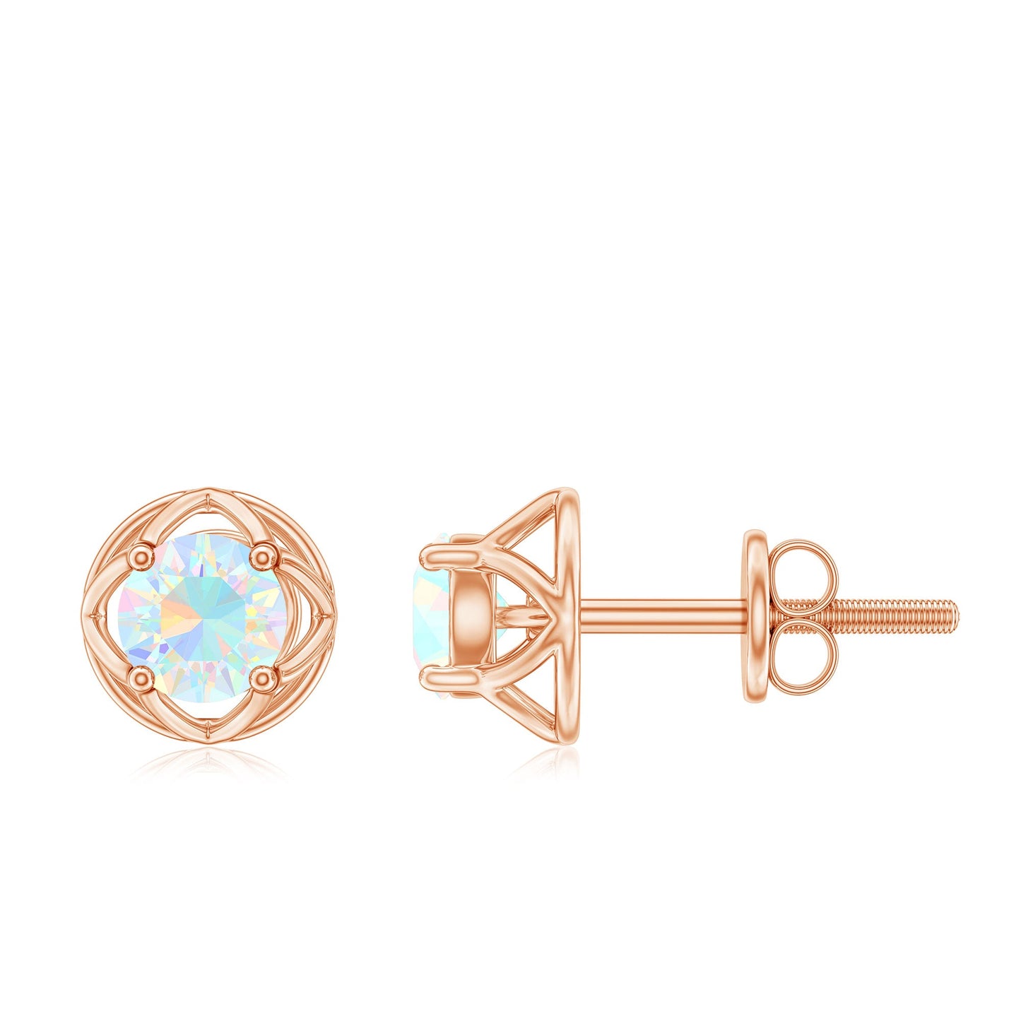 Simple Ethiopian Opal Solitaire Flower Stud Earrings
