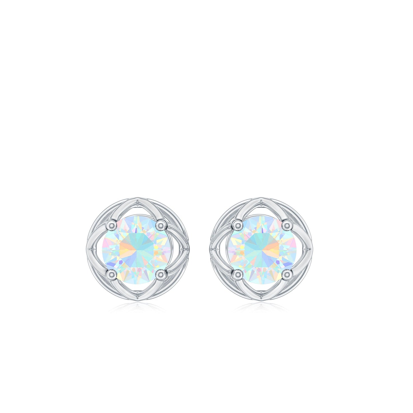 Simple Ethiopian Opal Solitaire Flower Stud Earrings