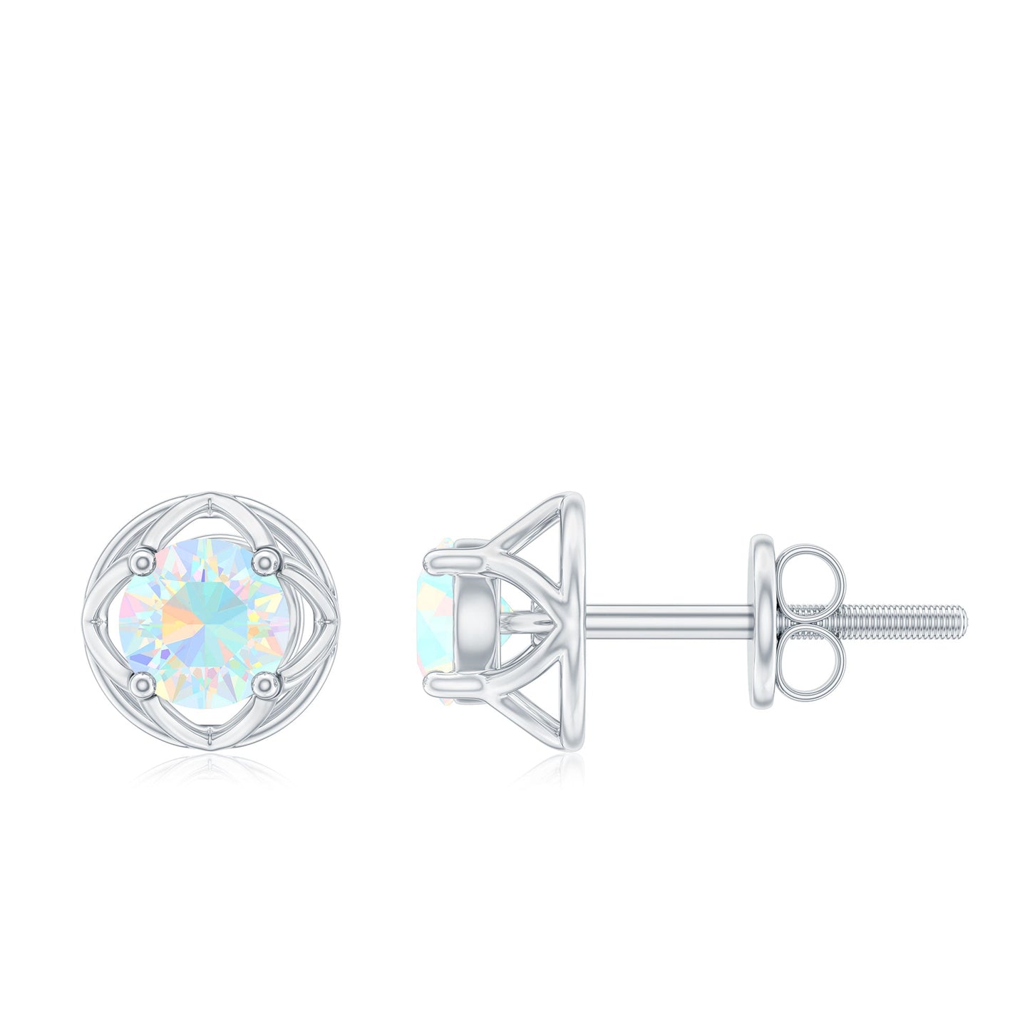 Simple Ethiopian Opal Solitaire Flower Stud Earrings