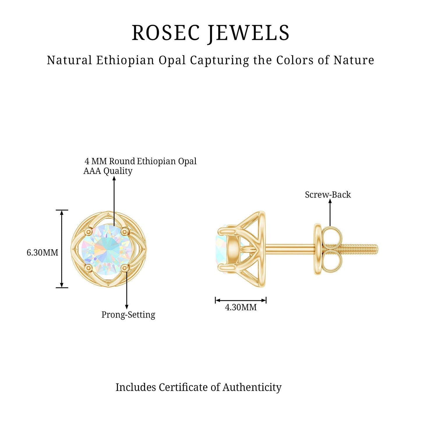 Simple Ethiopian Opal Solitaire Flower Stud Earrings