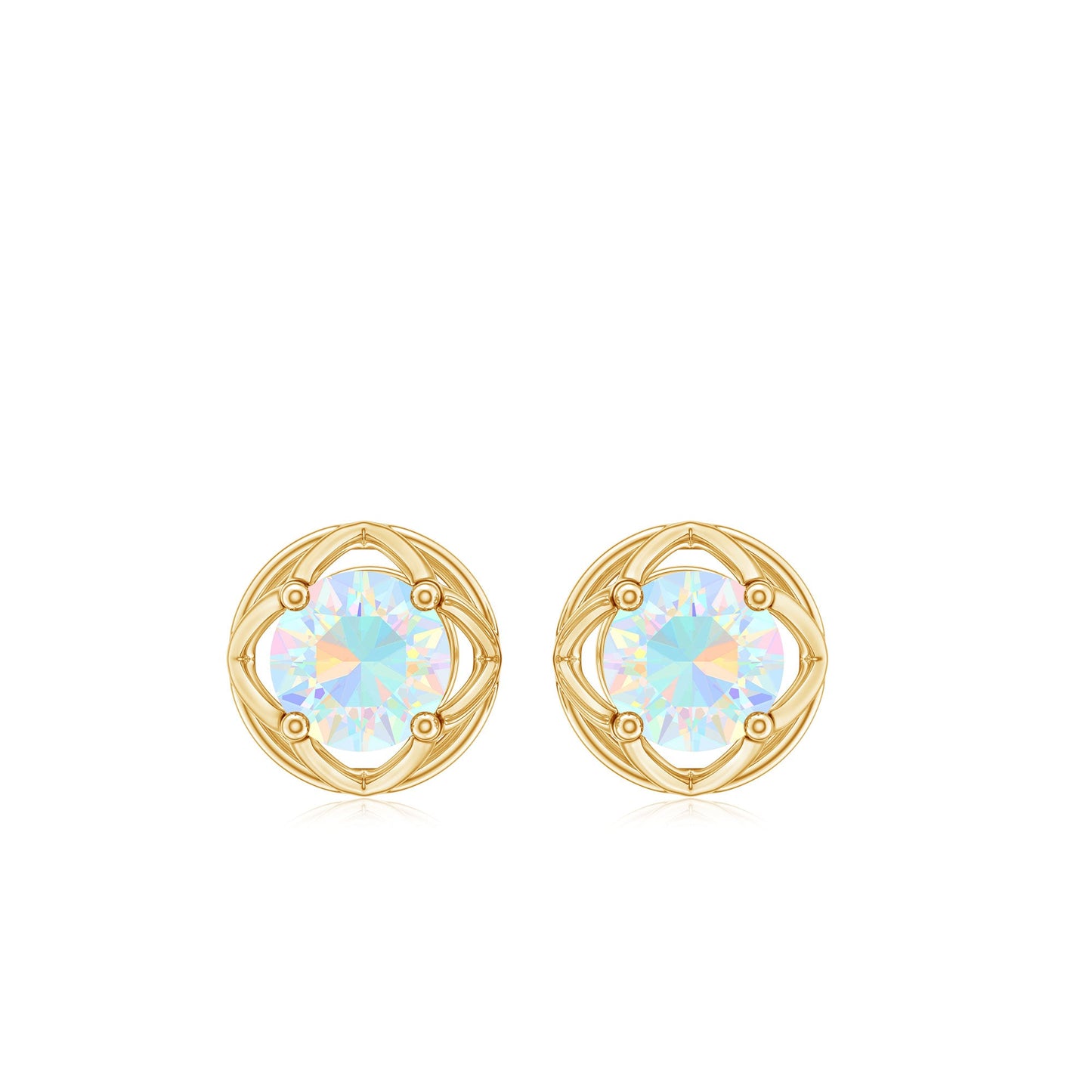 Simple Ethiopian Opal Solitaire Flower Stud Earrings