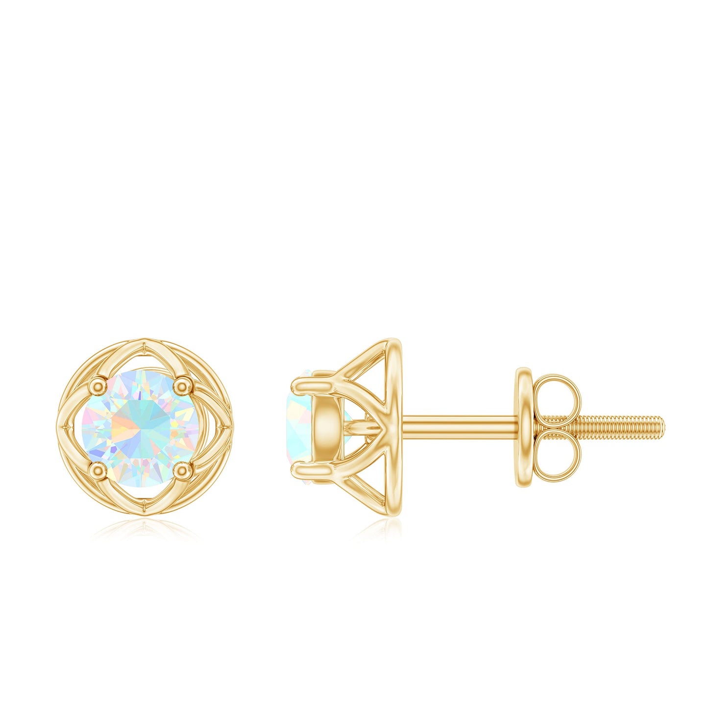 Simple Ethiopian Opal Solitaire Flower Stud Earrings