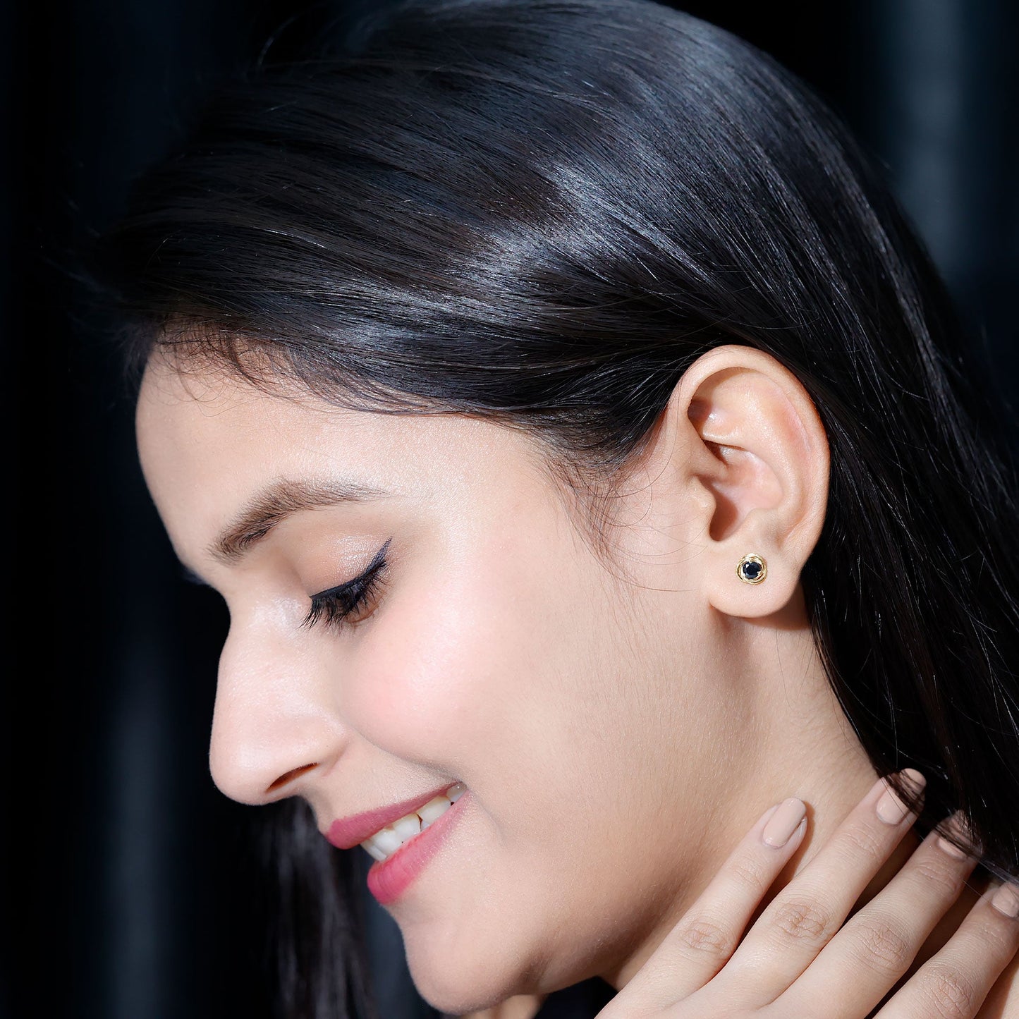 0.9 Carat Black Spinel Swirl Stud Earrings with Screw Backs