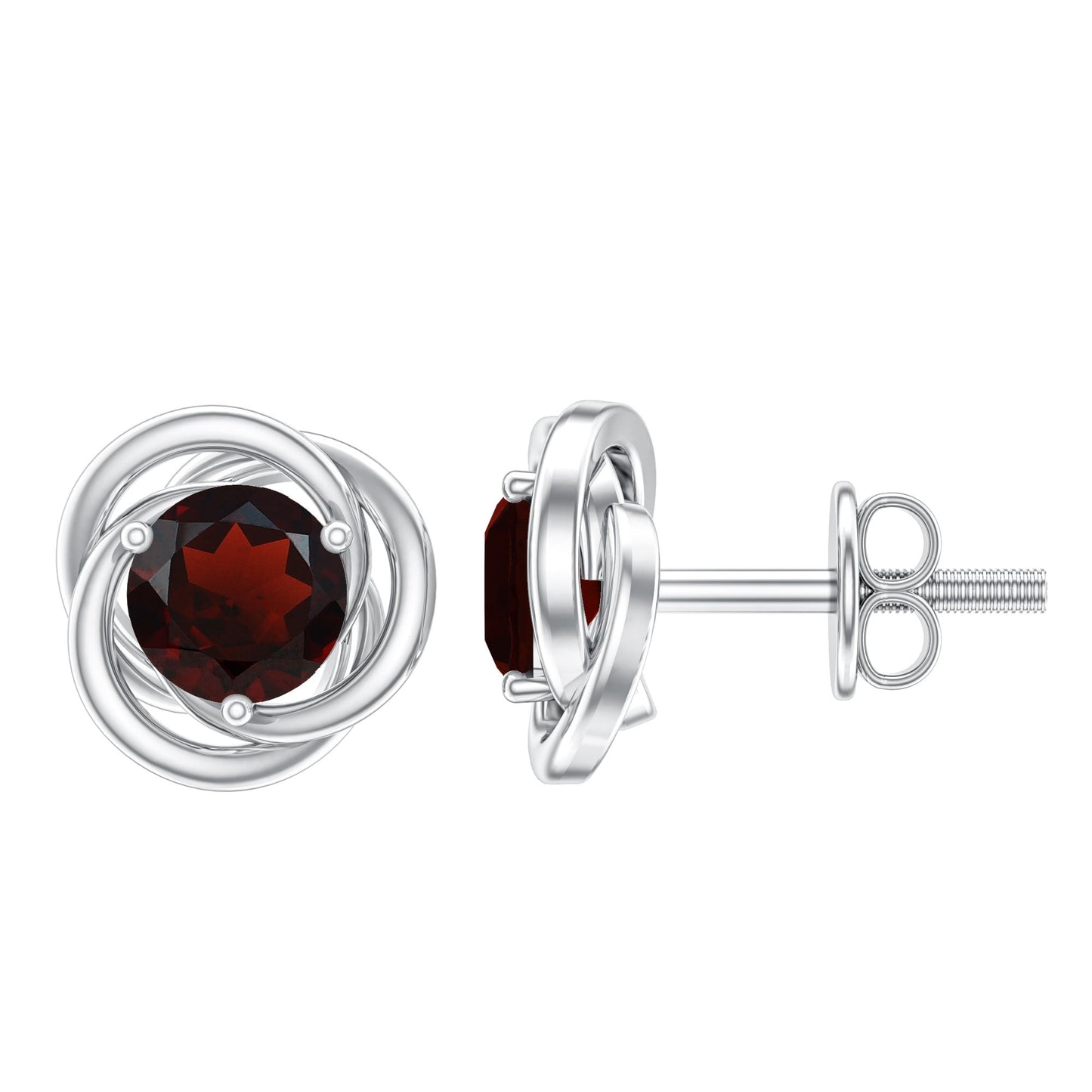 Solitaire 0.6 Carat Garnet Swirl Stud Earrings in 3 Prong Setting