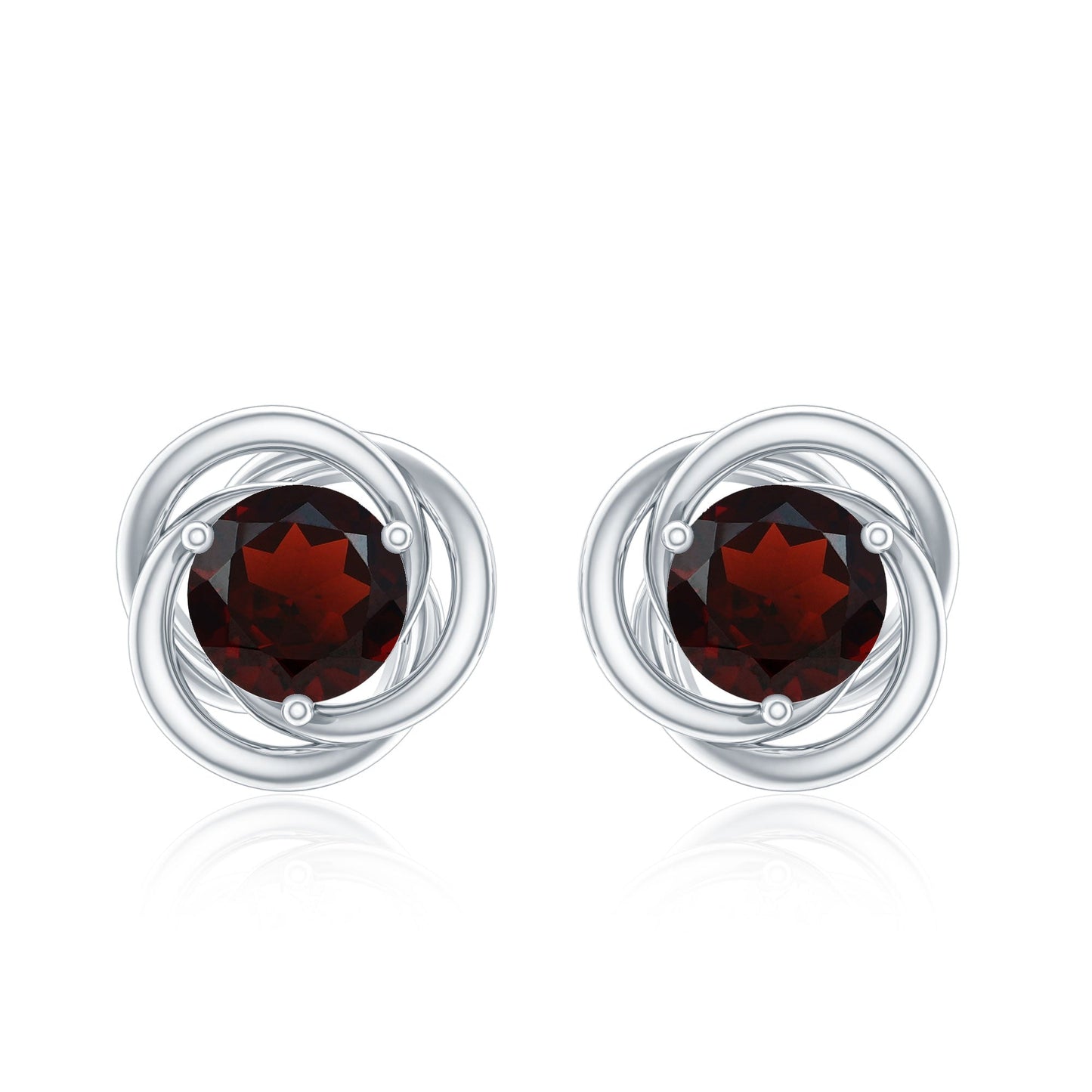 Solitaire 0.6 Carat Garnet Swirl Stud Earrings in 3 Prong Setting