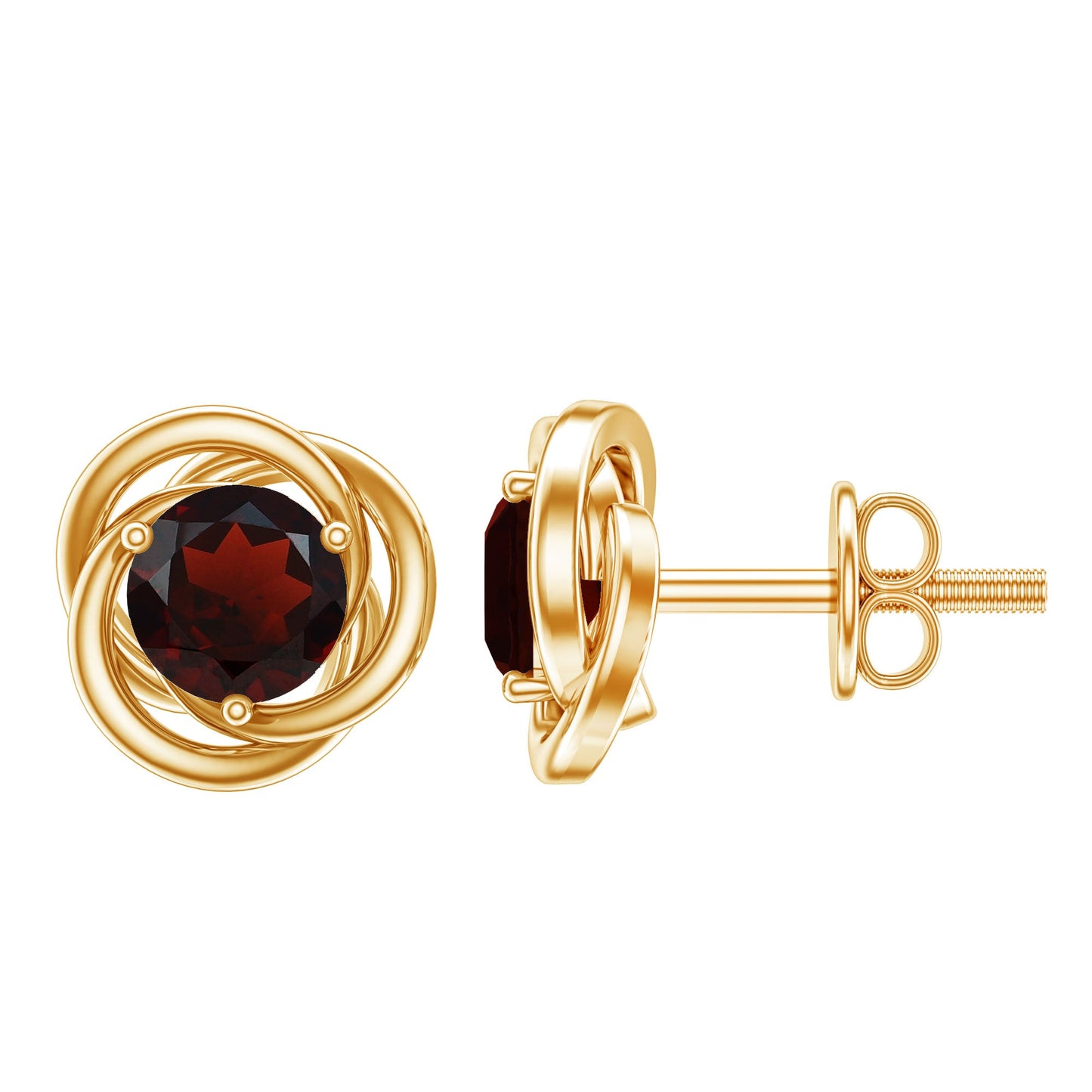 Solitaire 0.6 Carat Garnet Swirl Stud Earrings in 3 Prong Setting
