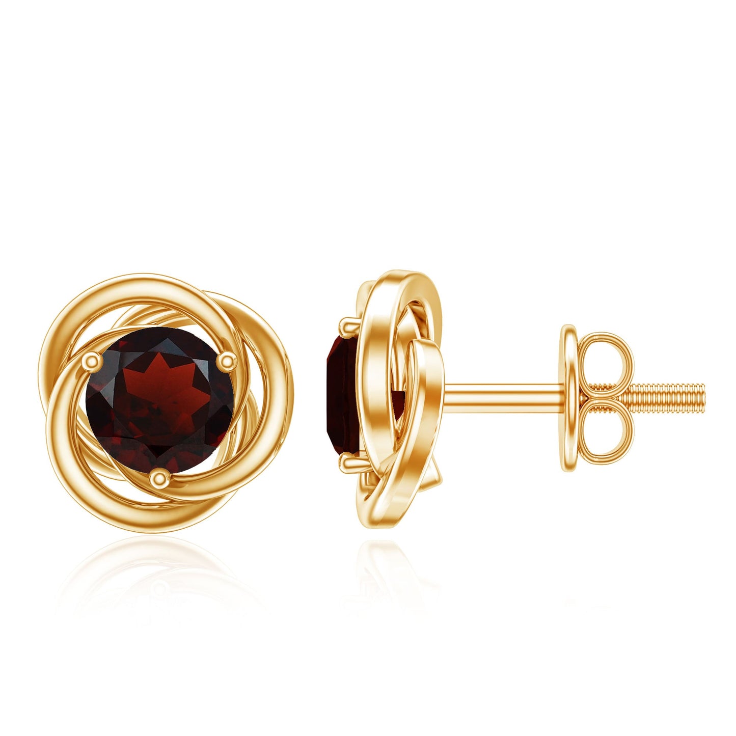 Solitaire 0.6 Carat Garnet Swirl Stud Earrings in 3 Prong Setting