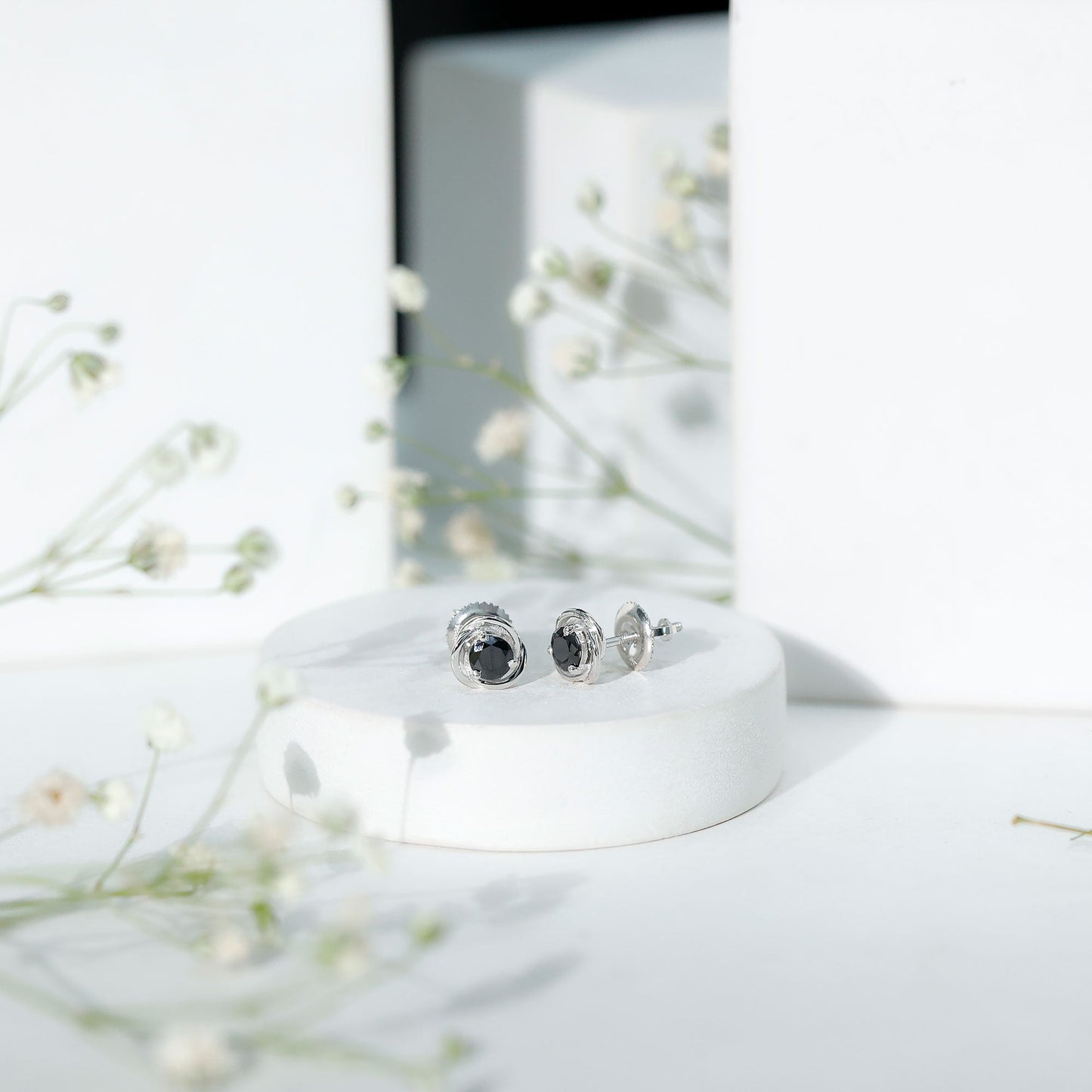 Solitaire Lab Created Black Diamond Swirl Stud Earrings