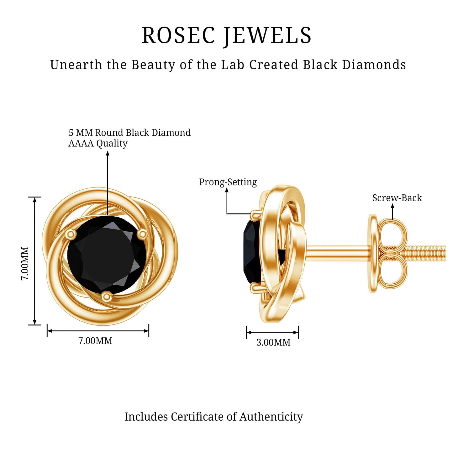 Solitaire Lab Created Black Diamond Swirl Stud Earrings