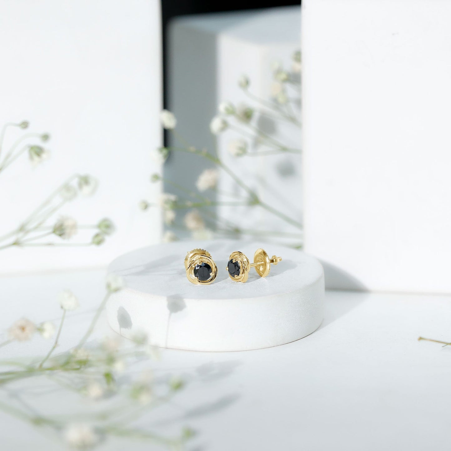 Solitaire Lab Created Black Diamond Swirl Stud Earrings