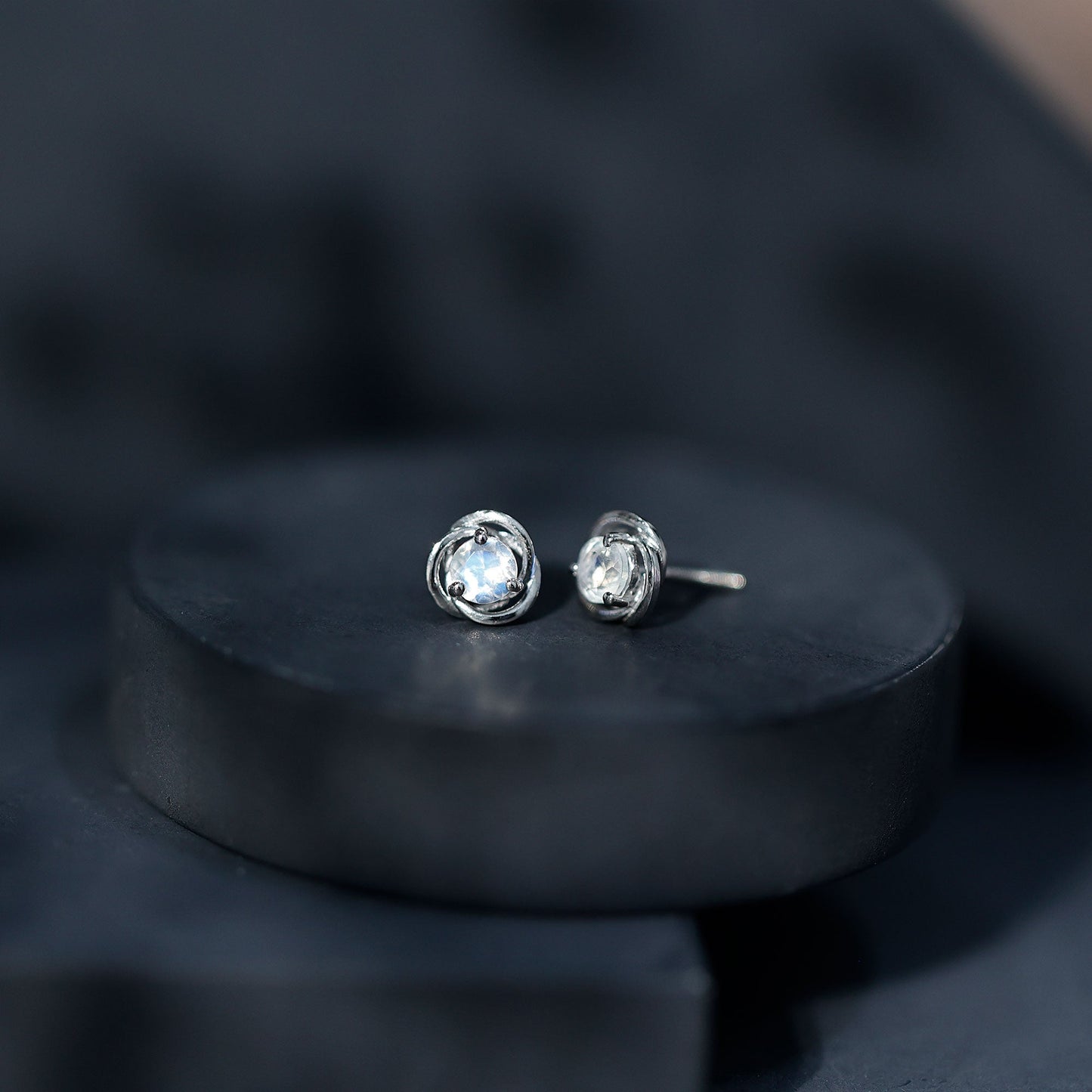 Solitaire Moonstone Swirl Stud Earrings with Certificate