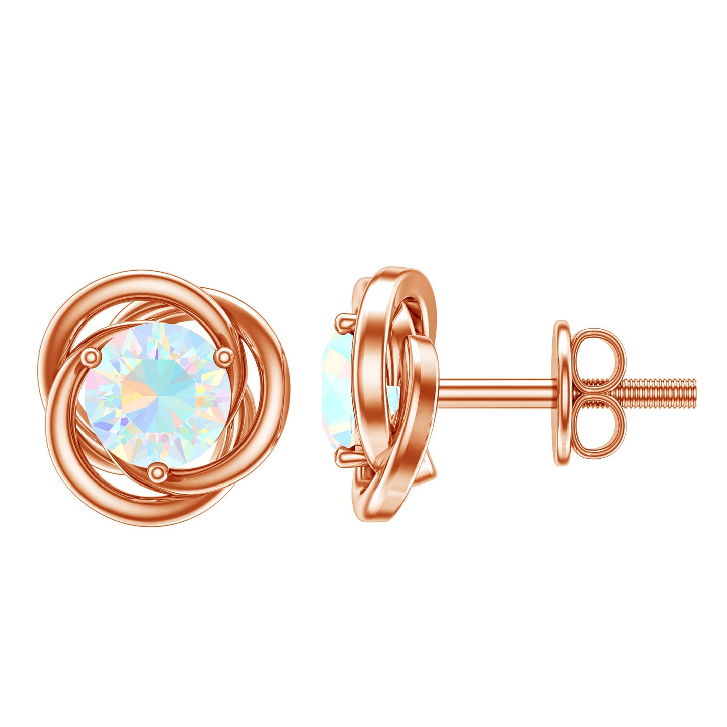 Round Cut Solitaire Ethiopian Opal Swirl Stud Earrings