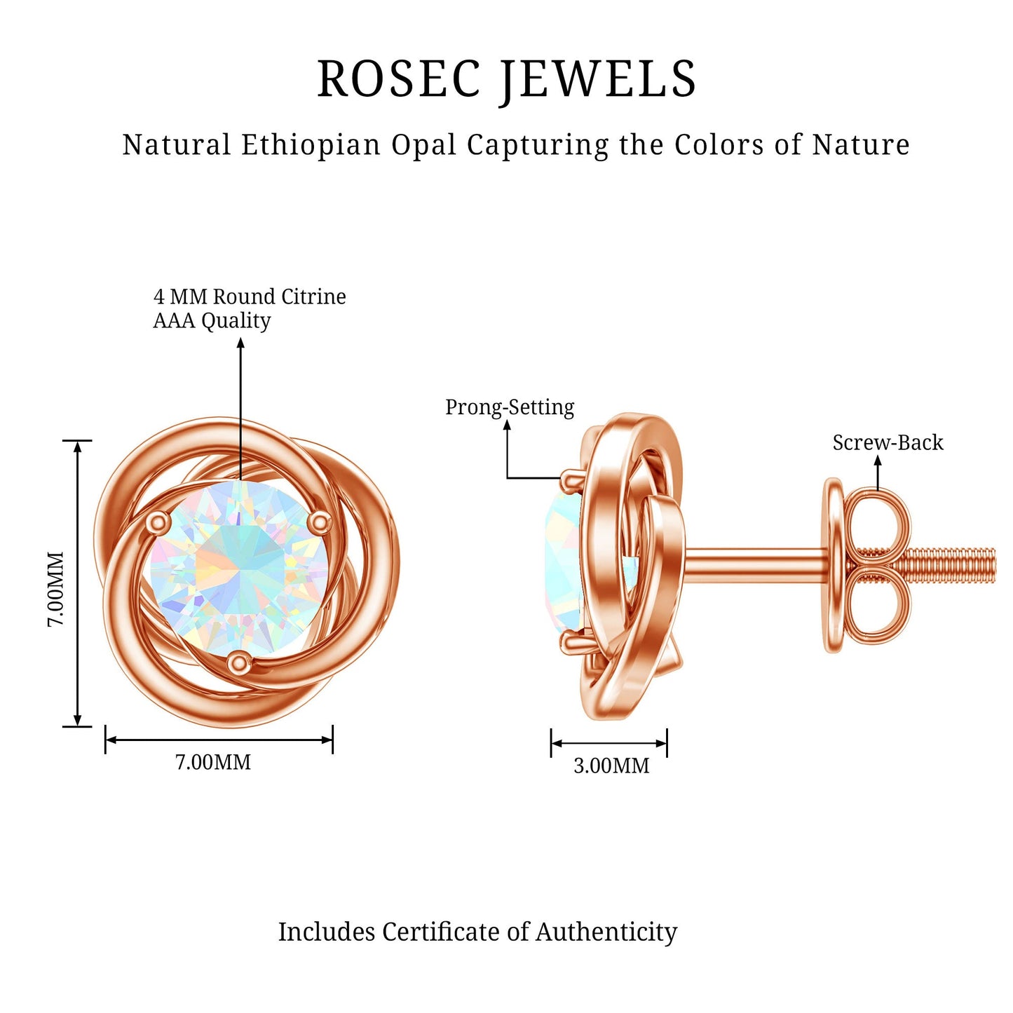Round Cut Solitaire Ethiopian Opal Swirl Stud Earrings